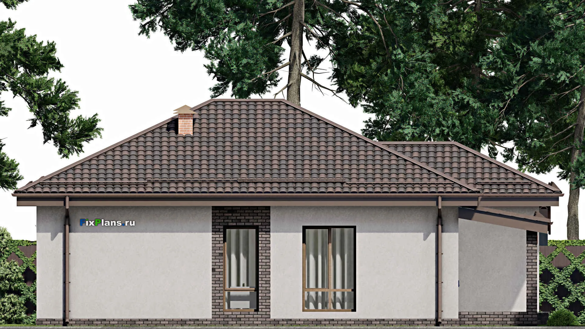 F-8135 - Проект одноэтажного дома 15 на 16, площадью 180 м² с террасой и 3 спальнями