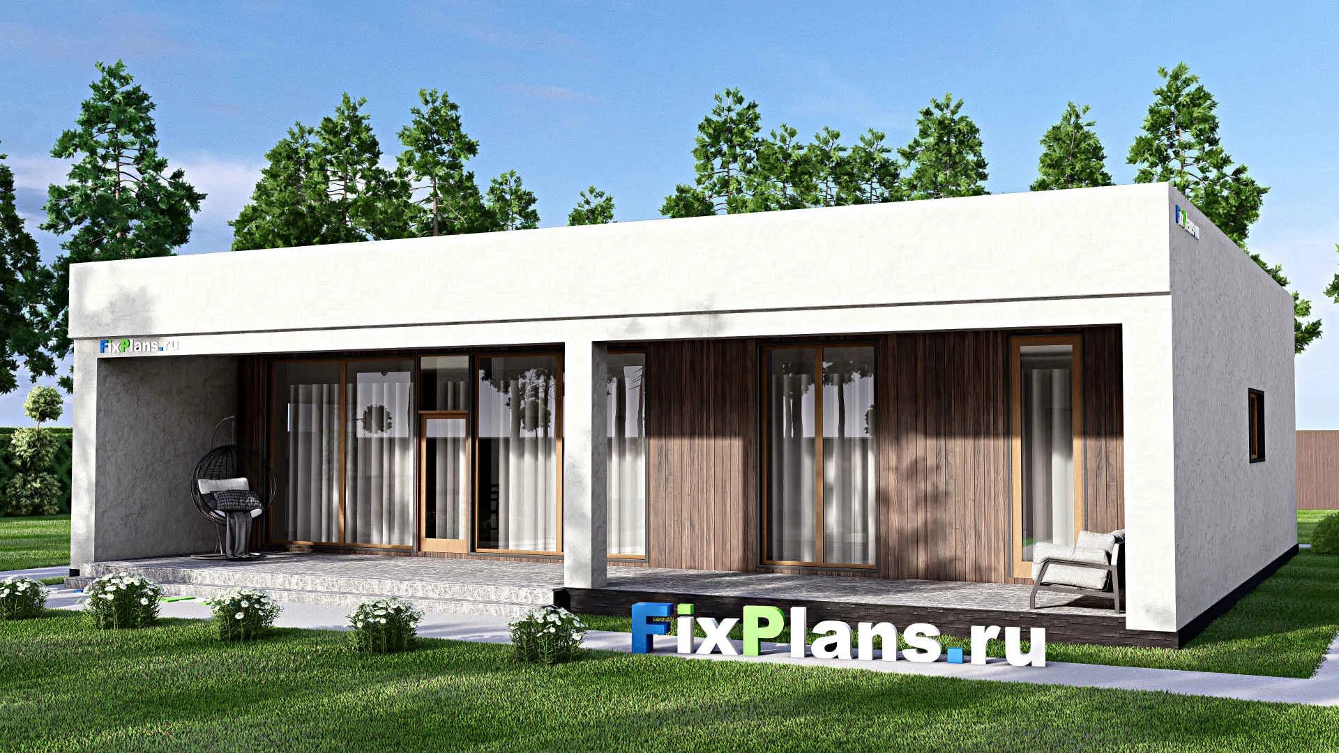 F-12932 - План одноэтажного дома 15 на 16, площадью 190 м² с террасой и 3 спальнями