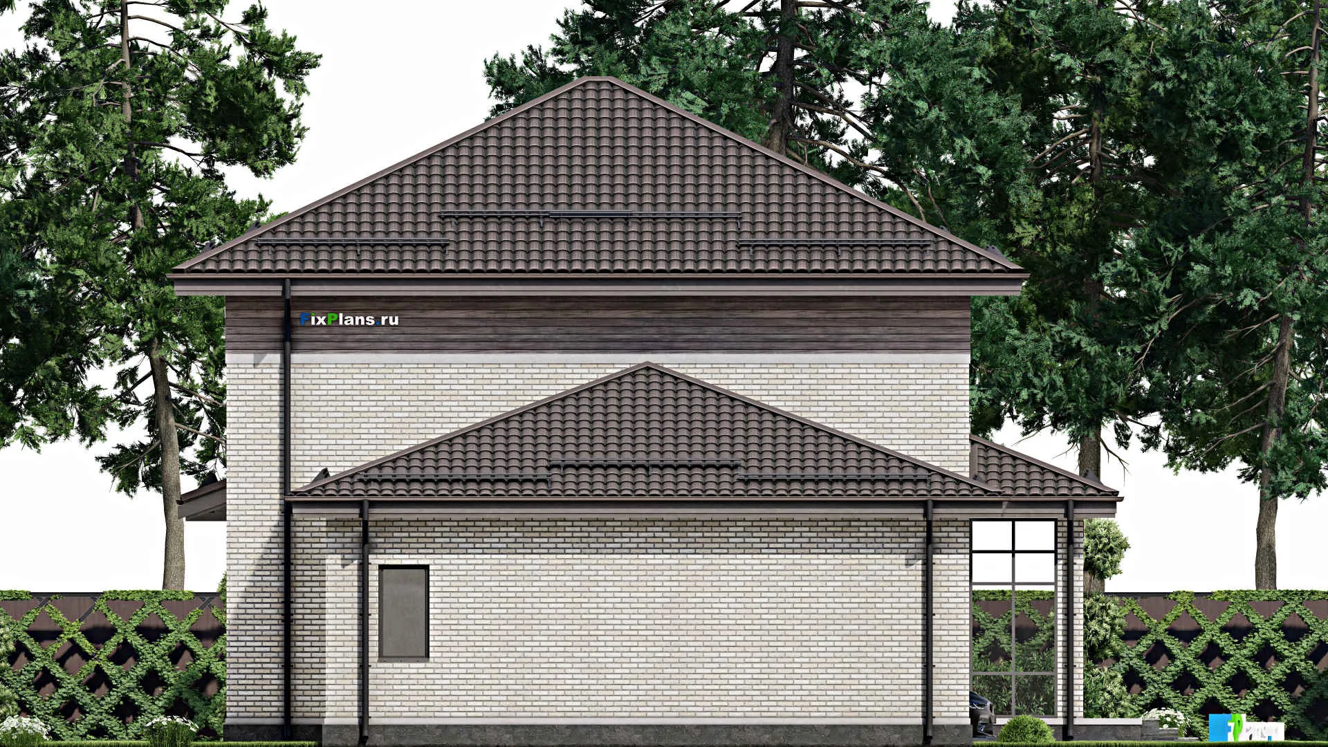 F-2708 - Планы двухэтажного дома 12 на 19, площадью 280 м² с террасой, гаражом на 2 машины и 4 спальнями