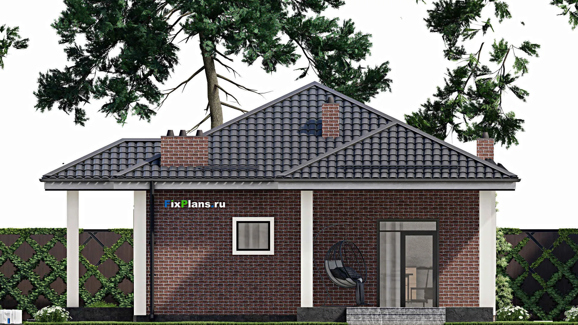 F-4445 - Проект одноэтажного дома 10 на 13, площадью 110 м² с террасой и 3 спальнями