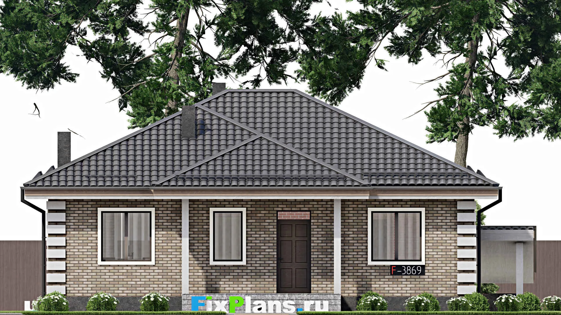 F-3869 - План одноэтажного дома 11 на 13, площадью 100 м² с 3 спальнями