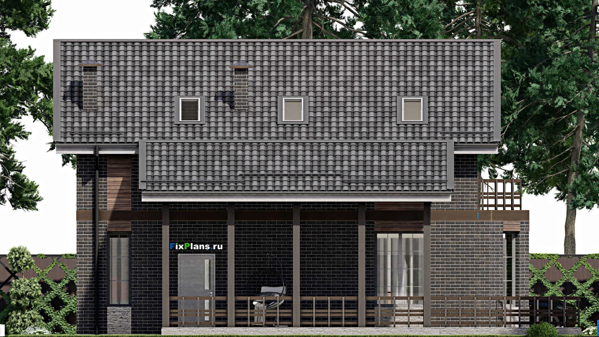 F-6002 - Проект дома с мансардой 12 на 14, площадью 230 м² с баней и 4 спальнями