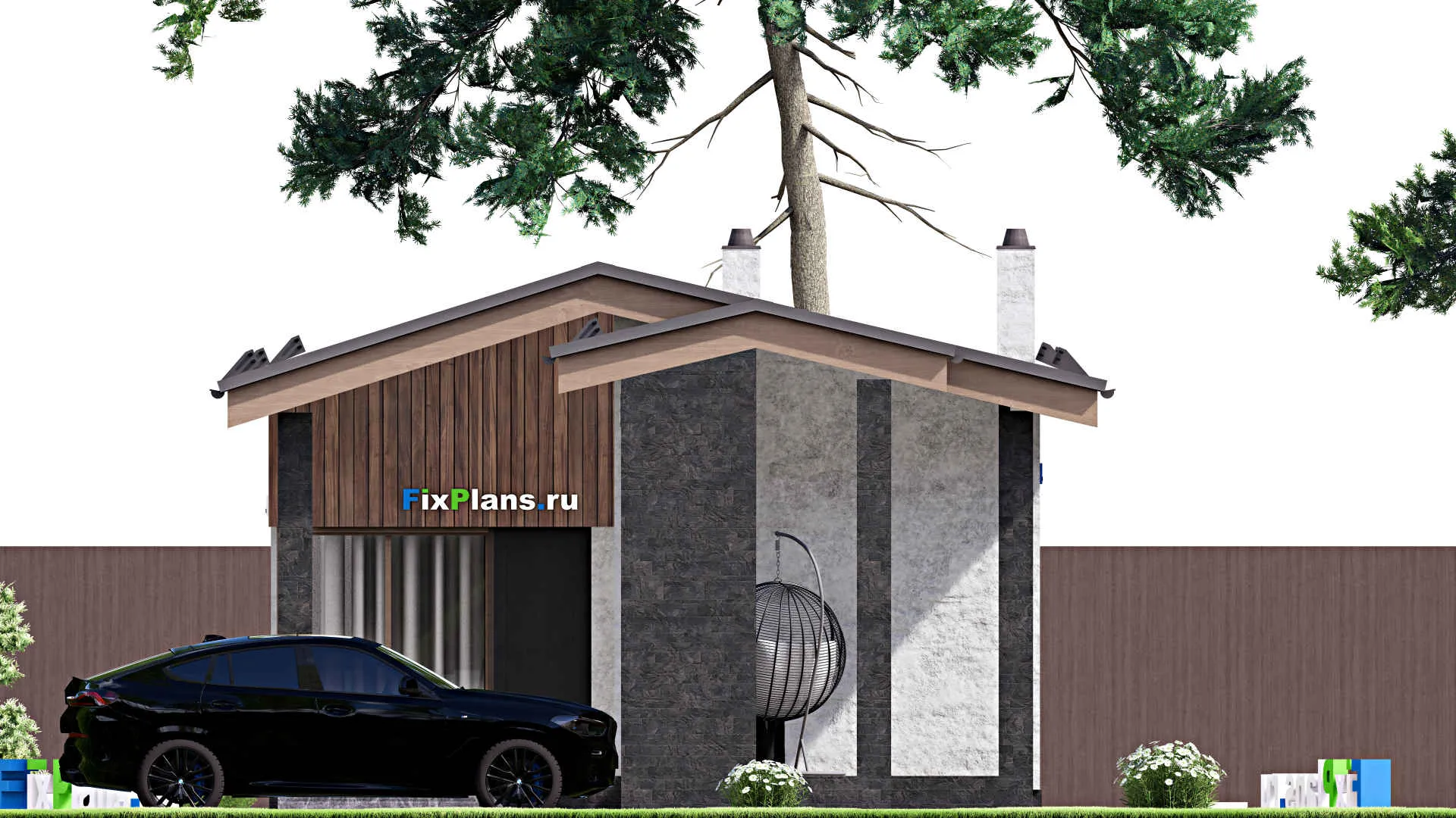 F-15353 - Проект бани 7 на 12, площадью 60 м² с комнатой отдыха, терассой и санузлом