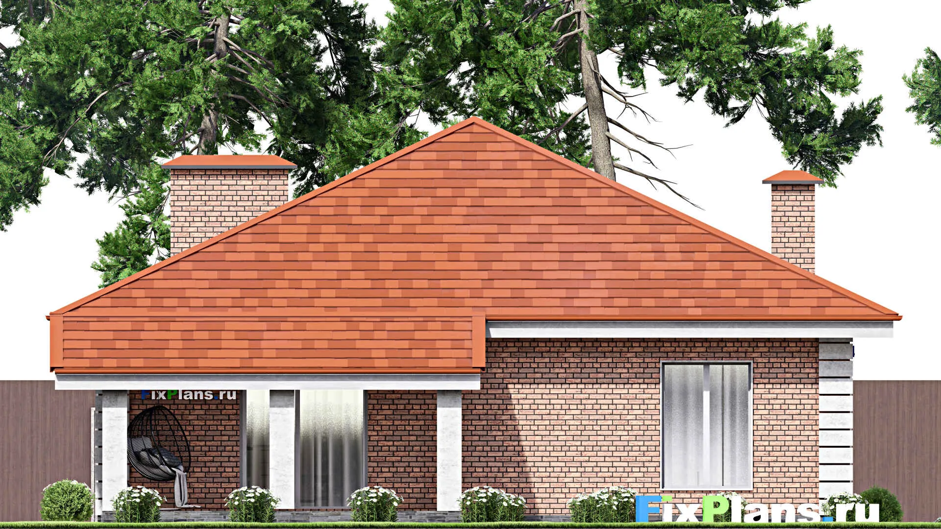 F-14066 - План одноэтажного дома 12 на 17, площадью 140 м² с террасой и 3 спальнями