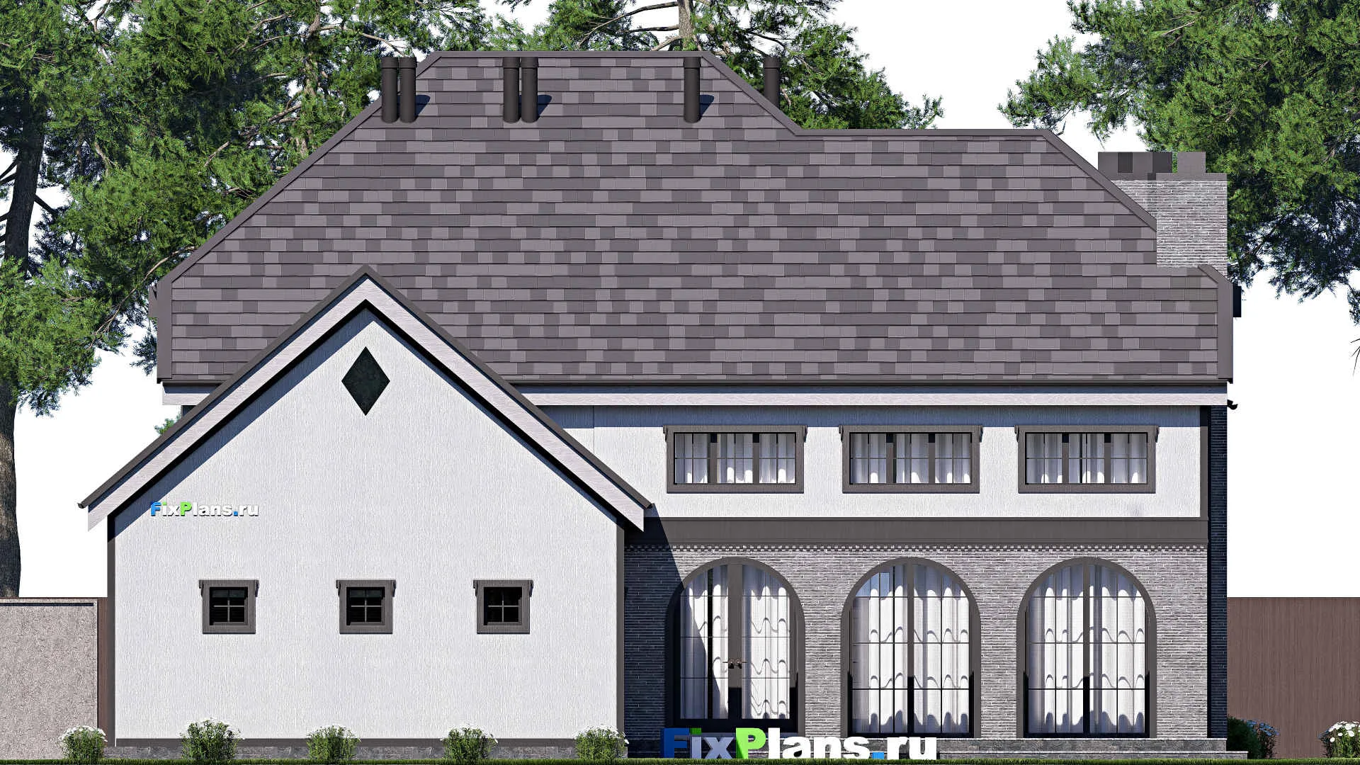 F-20573 - Проект двухэтажного дома 16 на 21, площадью 280 м² с террасой, балконом, гаражом на 2 машины и 4 спальнями