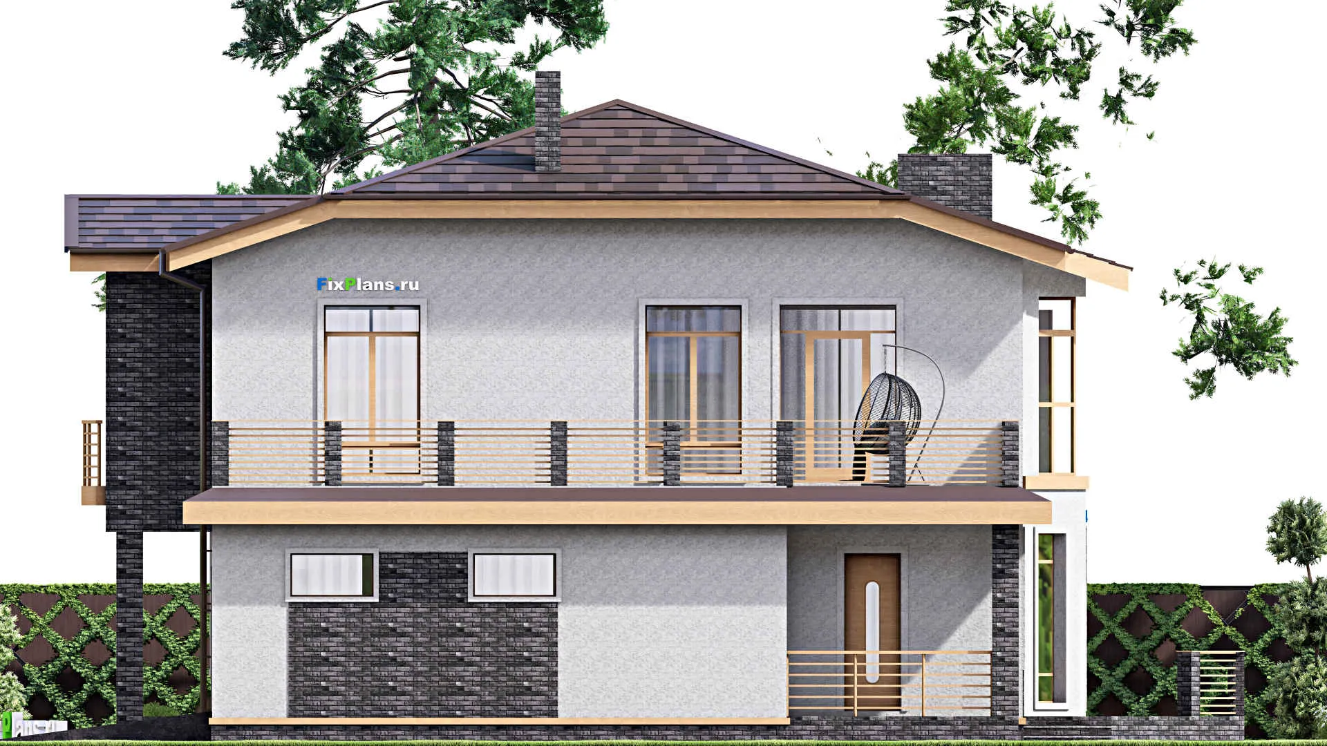 F-15911 - Проект двухэтажного дома 13 на 17, площадью 300 м² с террасой, балконом, гаражом на 1 машину и 4 спальнями