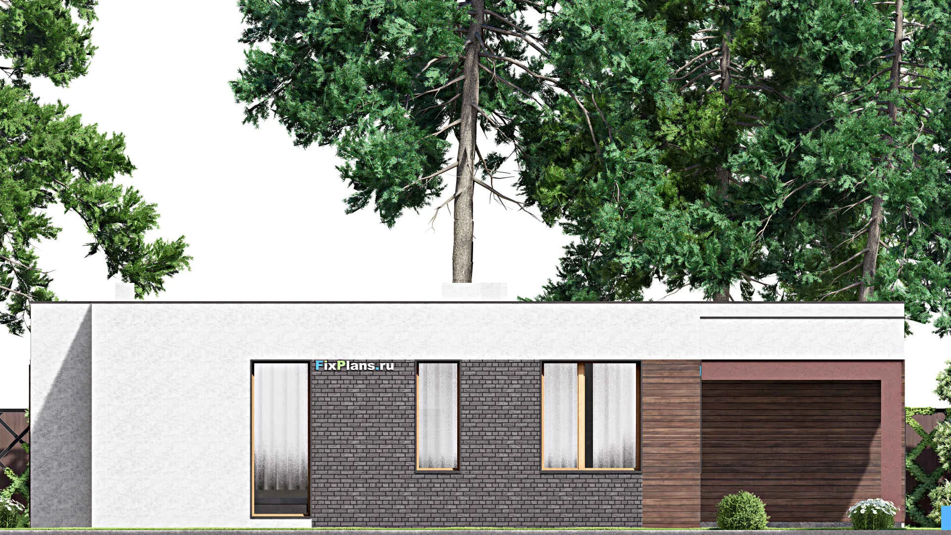 F-16100 - Проект одноэтажного дома 15 на 18, площадью 170 м² с террасой, гаражом на 1 машину и 3 спальнями