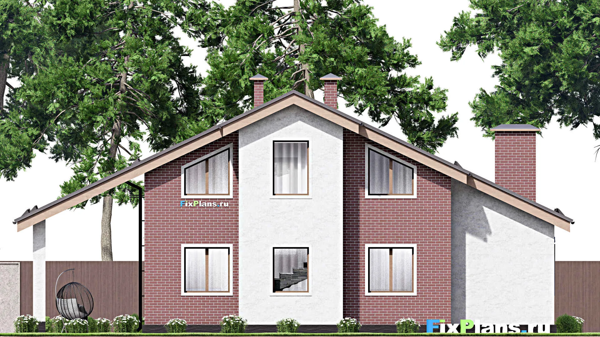 F-9800 - Проект дома с мансардой 14 на 17, площадью 220 м² с балконом и 4 спальнями