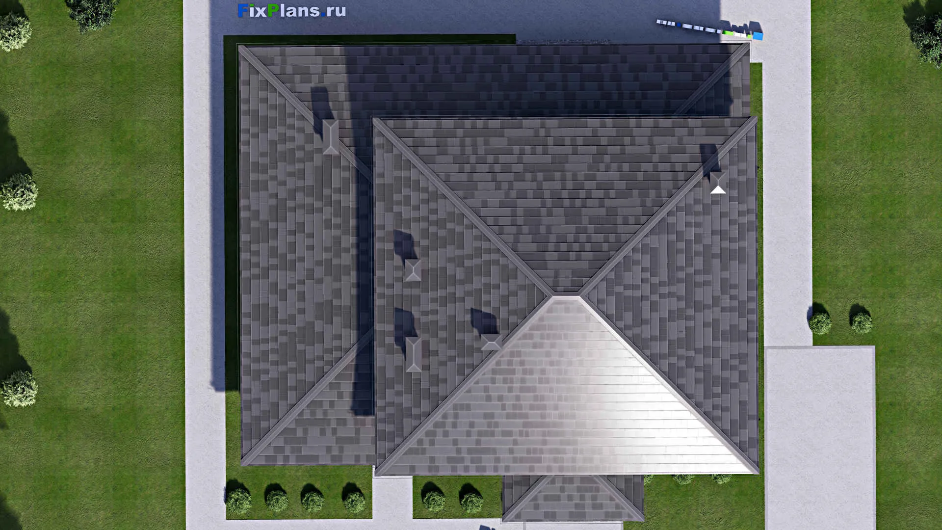 F-14543 - Планы двухэтажного дома 17 на 18, площадью 310 м² с террасой, баней, спортзалом и 6 спальнями