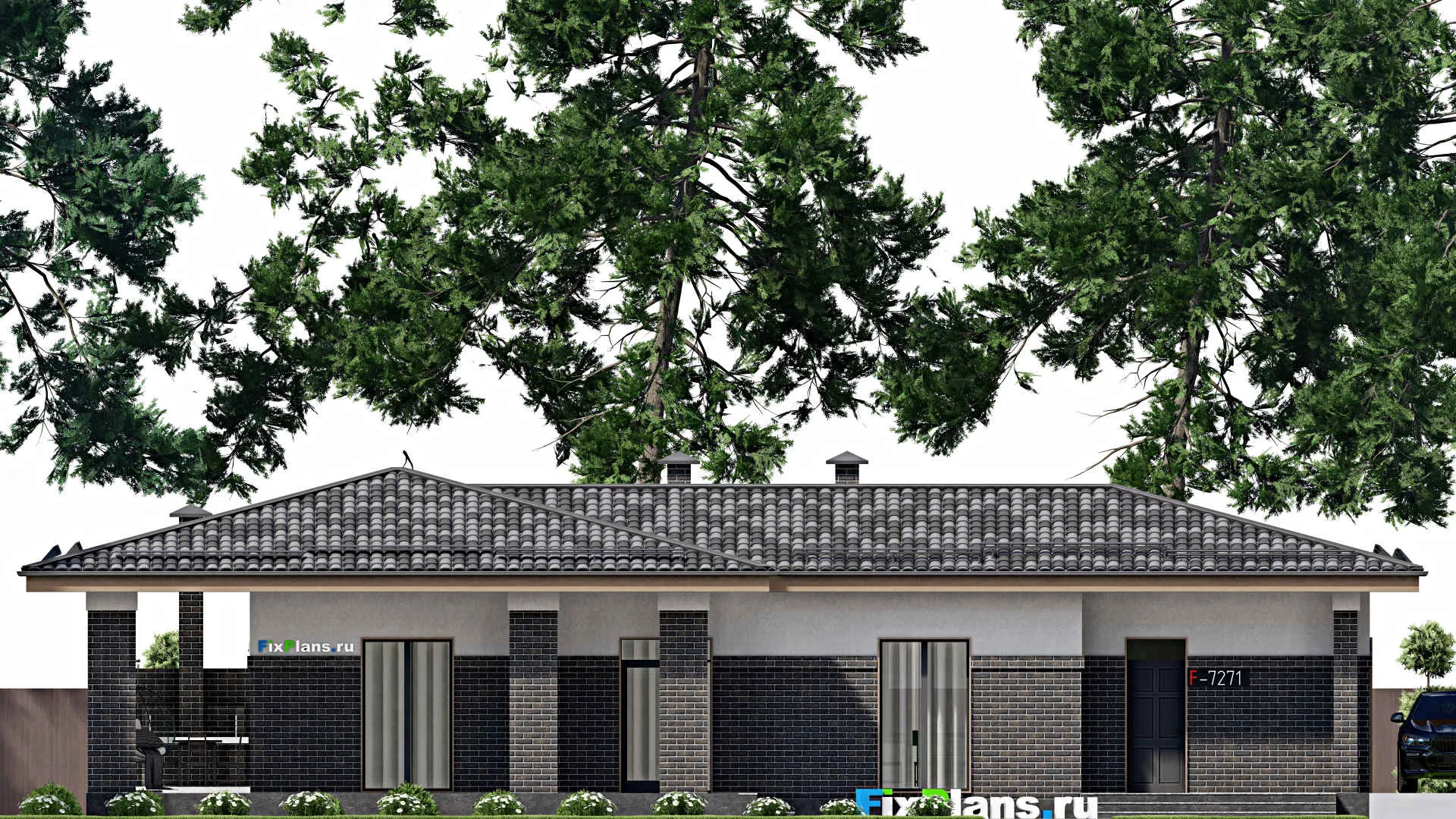 F-7271 - Проект одноэтажного дома 10 на 24, площадью 170 м² с террасой и 2 спальнями