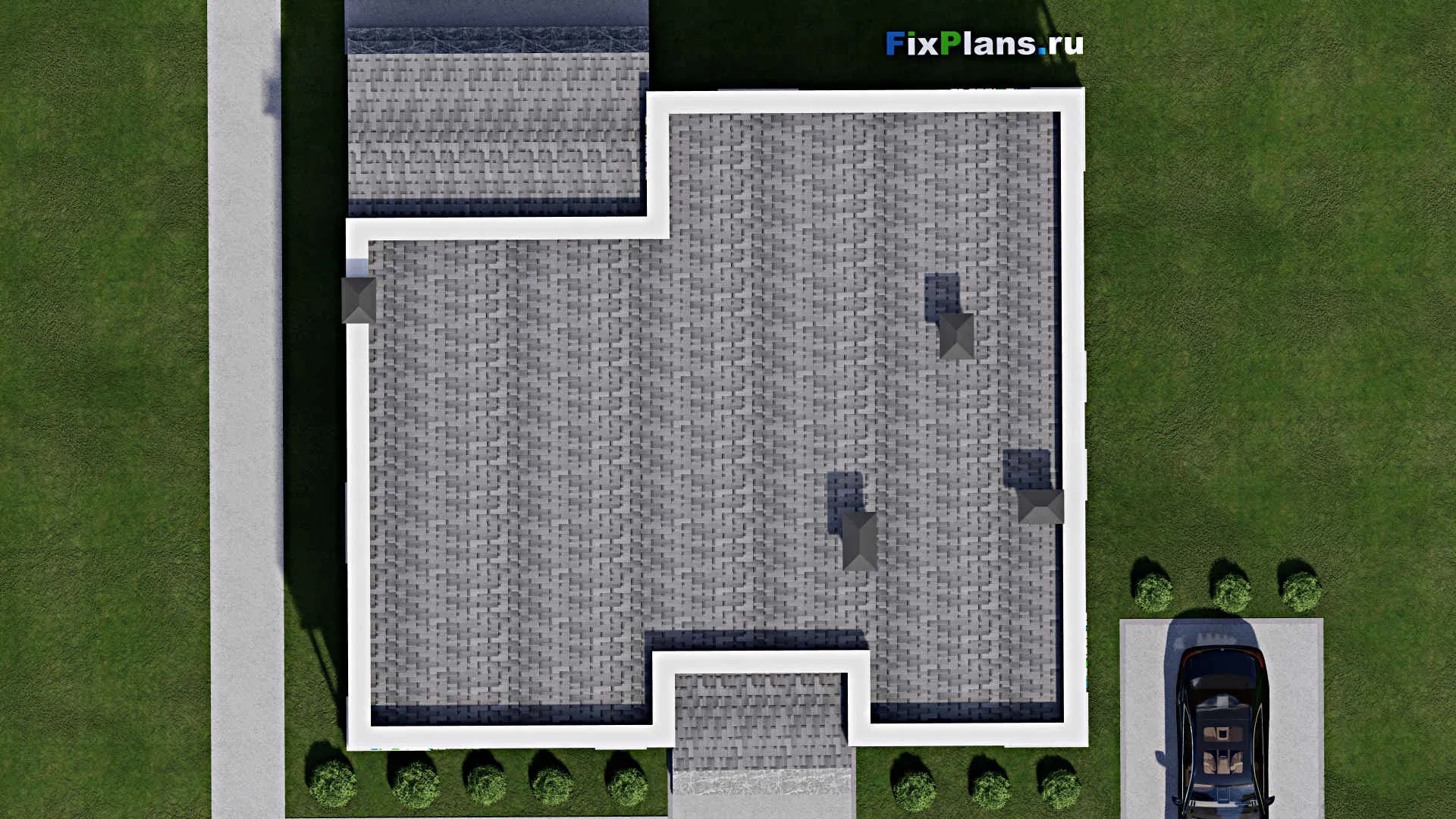 F-10727 - Проект одноэтажного дома 15 на 16, площадью 180 м² с террасой и 3 спальнями