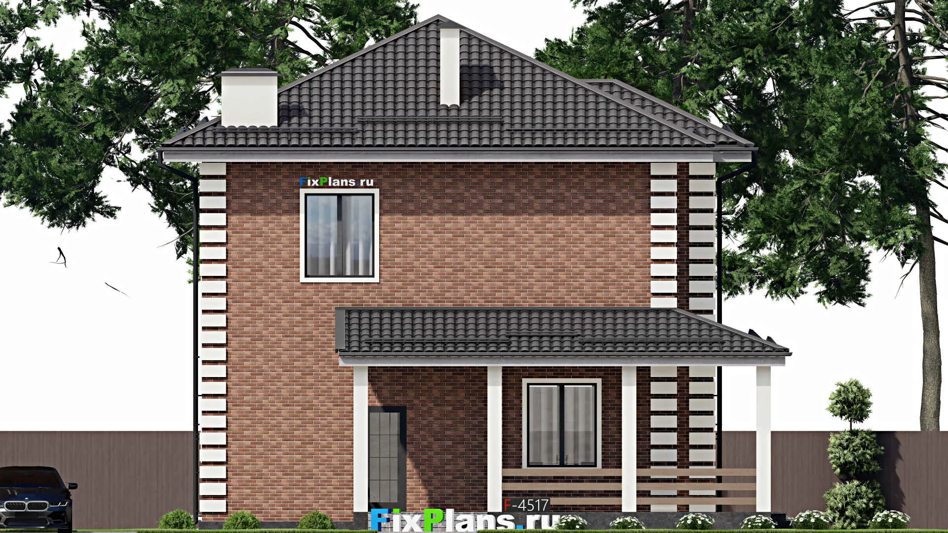 F-4517 - Проект двухэтажного дома 11 на 11, площадью 200 м² с террасой и 4 спальнями