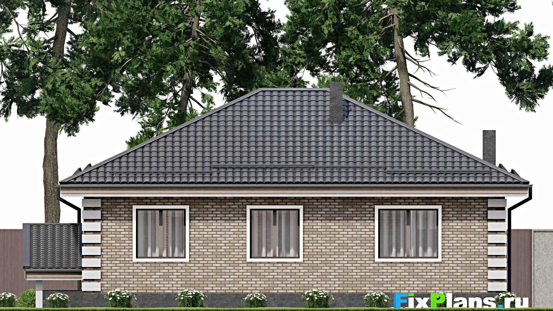 F-3869 - План одноэтажного дома 11 на 13, площадью 100 м² с 3 спальнями