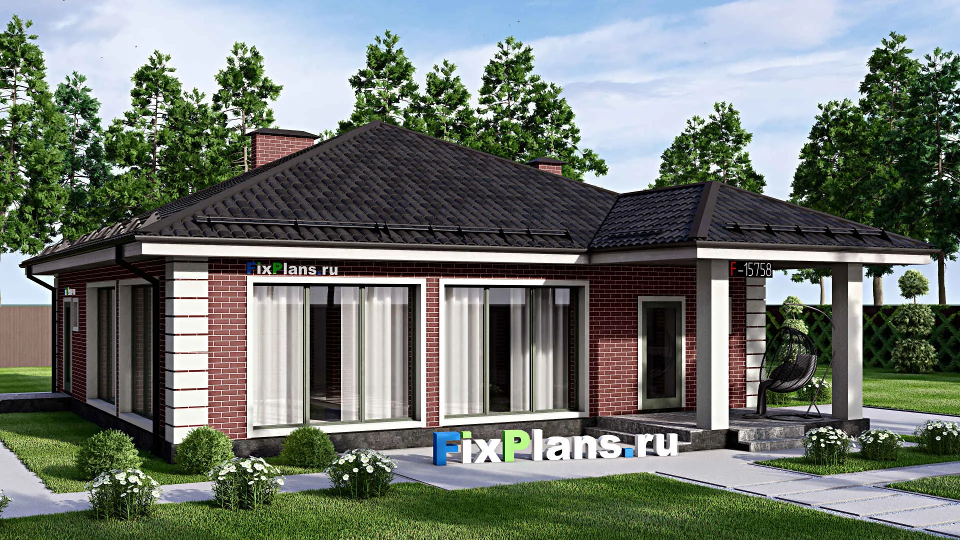 F-15758 - Проект бани 14 на 15, площадью 130 м² с комнатой отдыха, терассой и санузлом