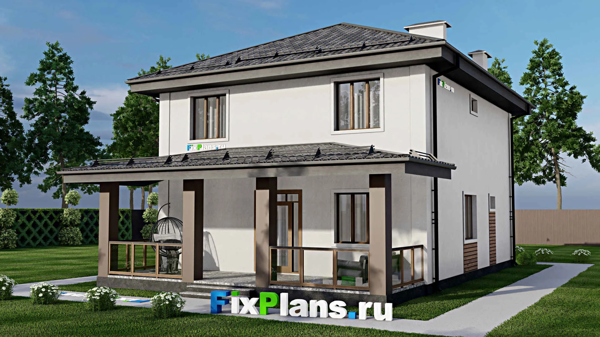 F-8900 - Проект двухэтажного дома 10 на 16, площадью 190 м² с террасой, балконом и 4 спальнями