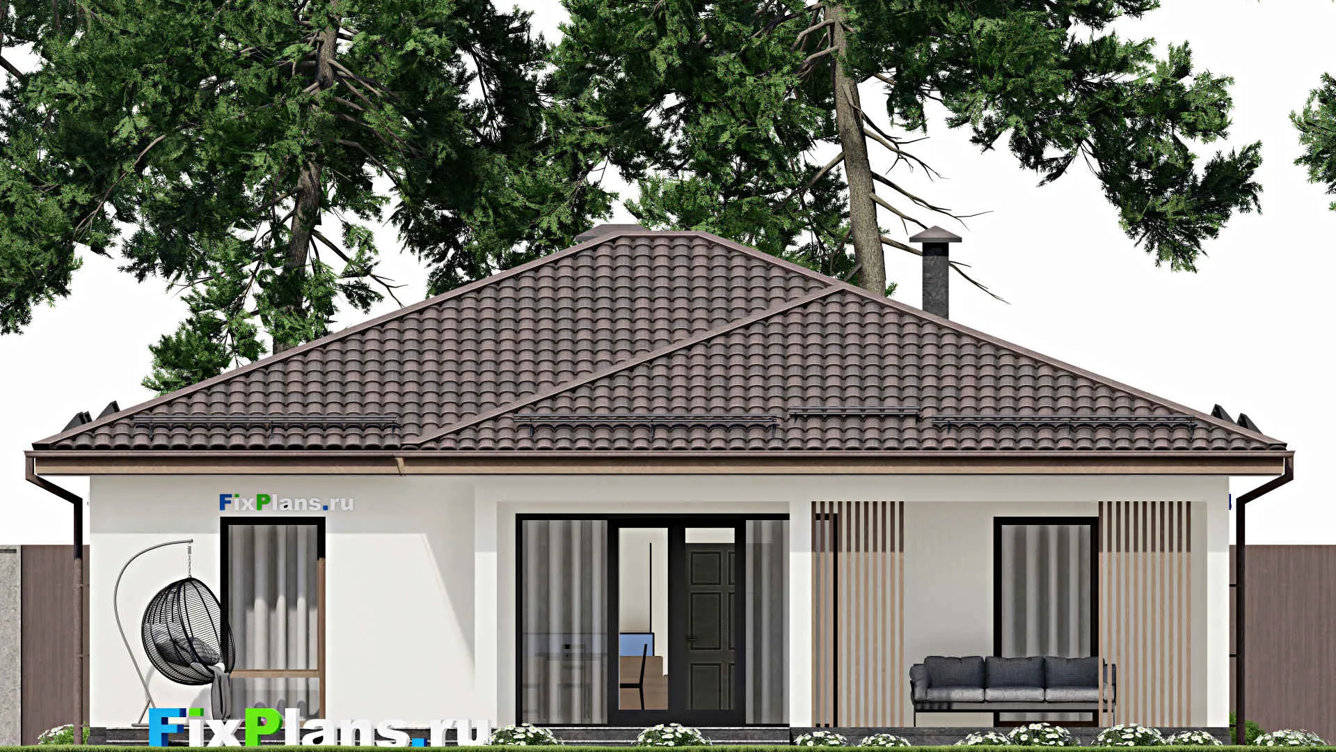 F-4256 - План одноэтажного дома 12 на 13, площадью 160 м² с террасой и 4 спальнями