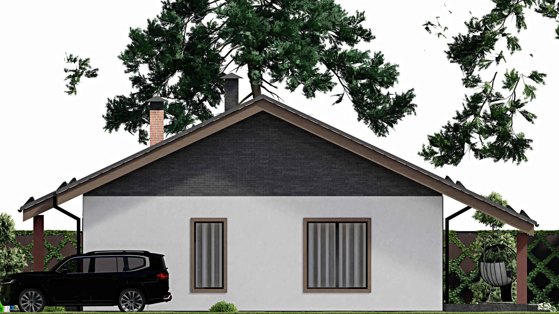 F-7217 - Проект одноэтажного дома 11 на 16, площадью 160 м² с террасой и 3 спальнями