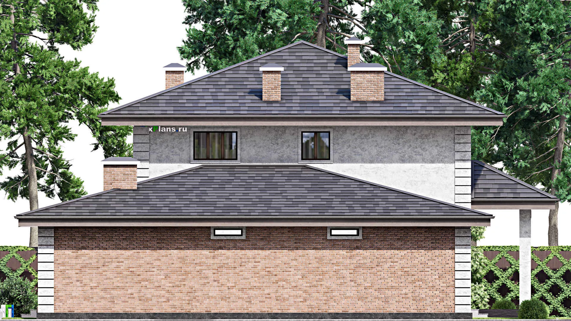 F-14543 - Планы двухэтажного дома 17 на 18, площадью 310 м² с террасой, баней, спортзалом и 6 спальнями