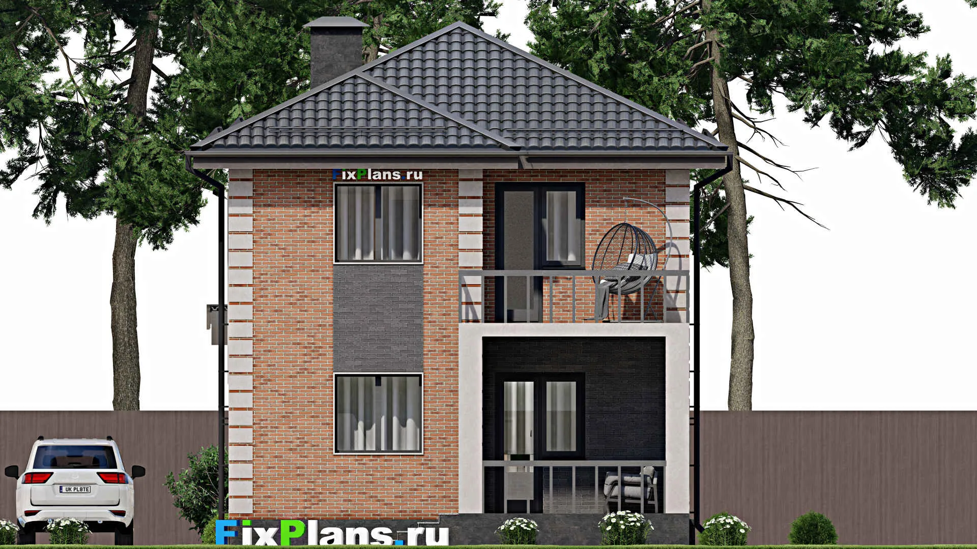 F-3824 - Проект двухэтажного дома 8 на 11, площадью 130 м² с террасой, балконом и 3 спальнями