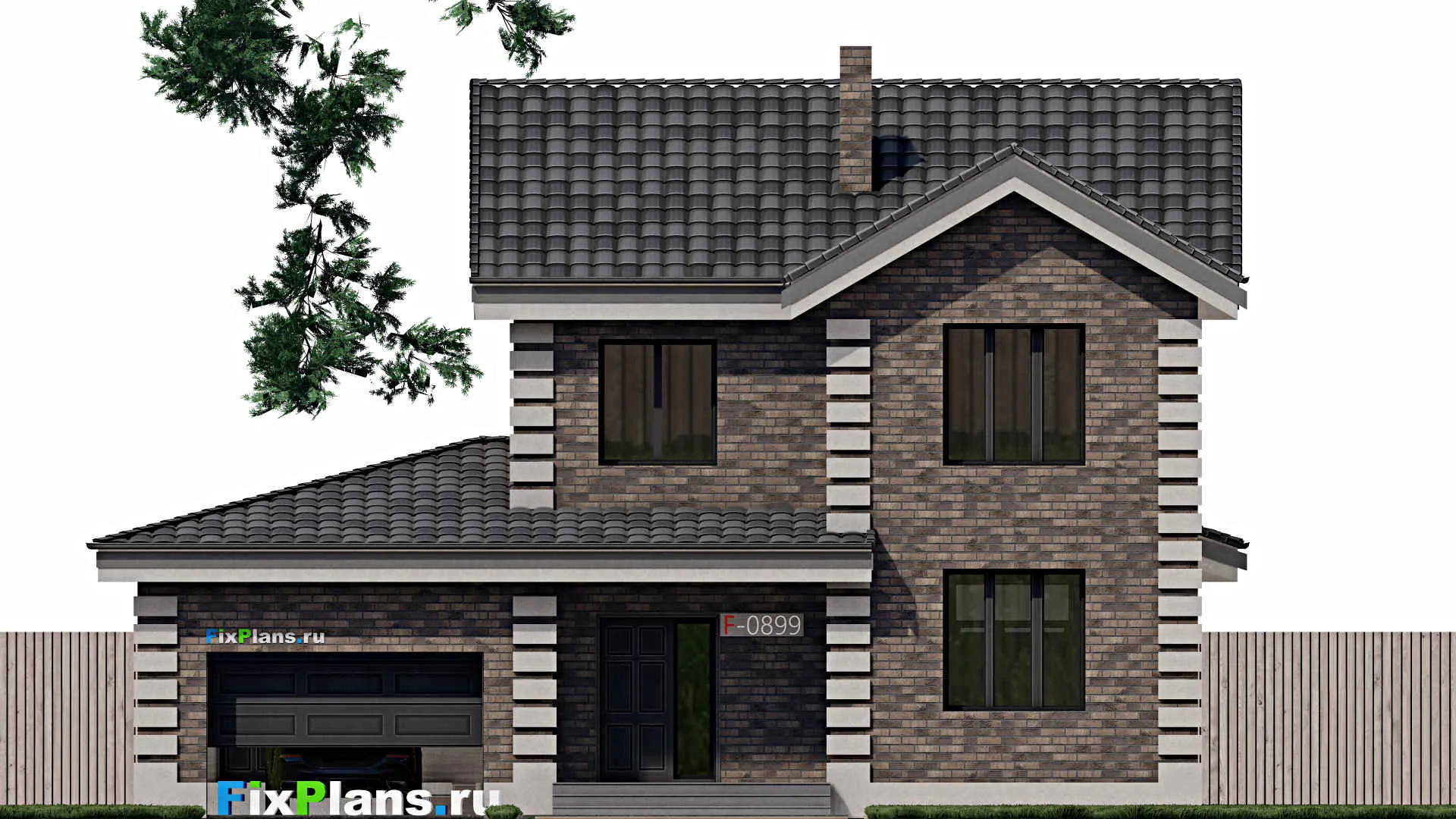 F-0899 - Проект двухэтажного дома 9 на 14, площадью 160 м² с гаражом на 2 машины и 3 спальнями