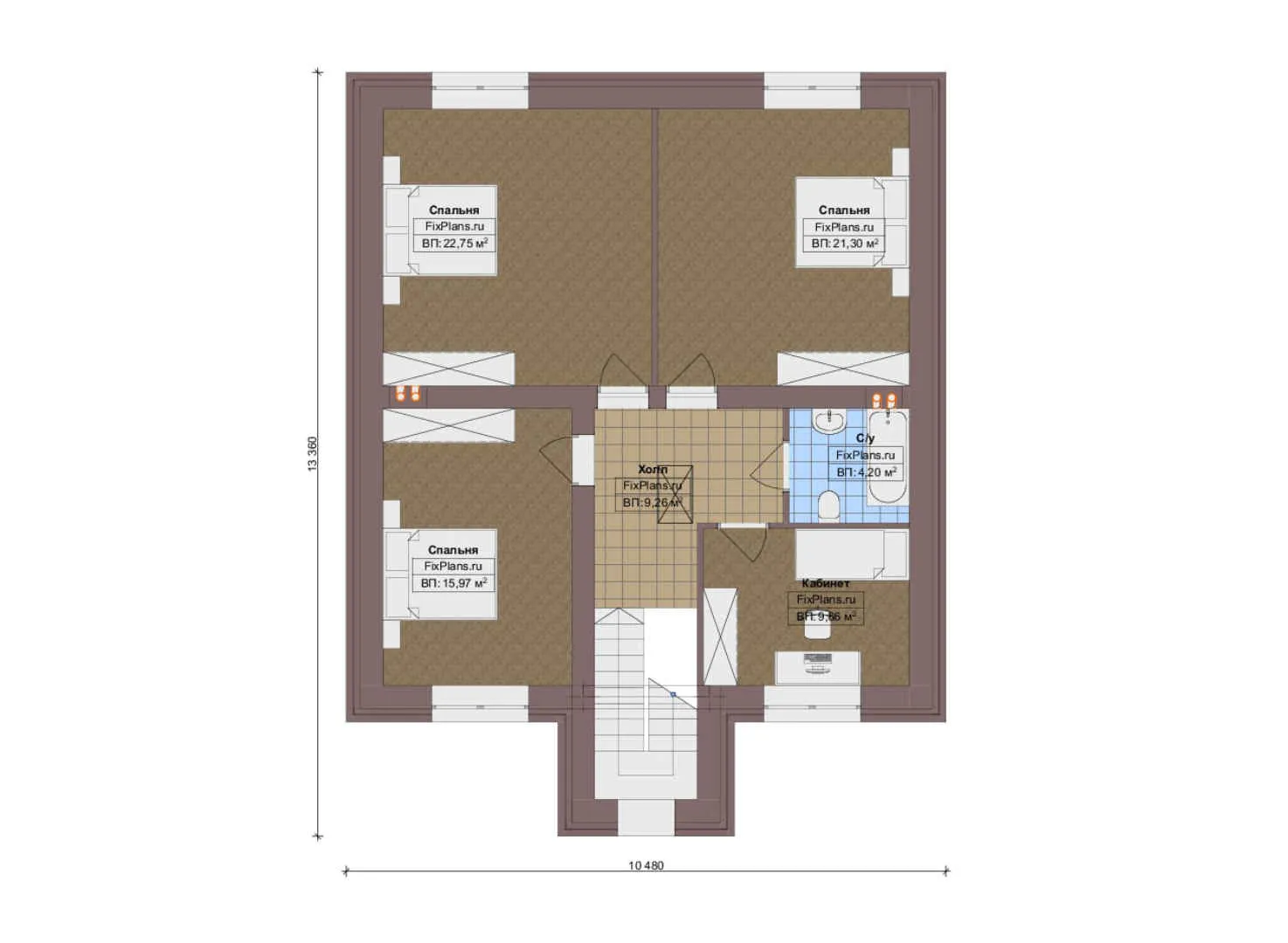 F-16982 - Планы двухэтажного дома 14 на 16, площадью 220 м² с гаражом на 2 машины и 4 спальнями