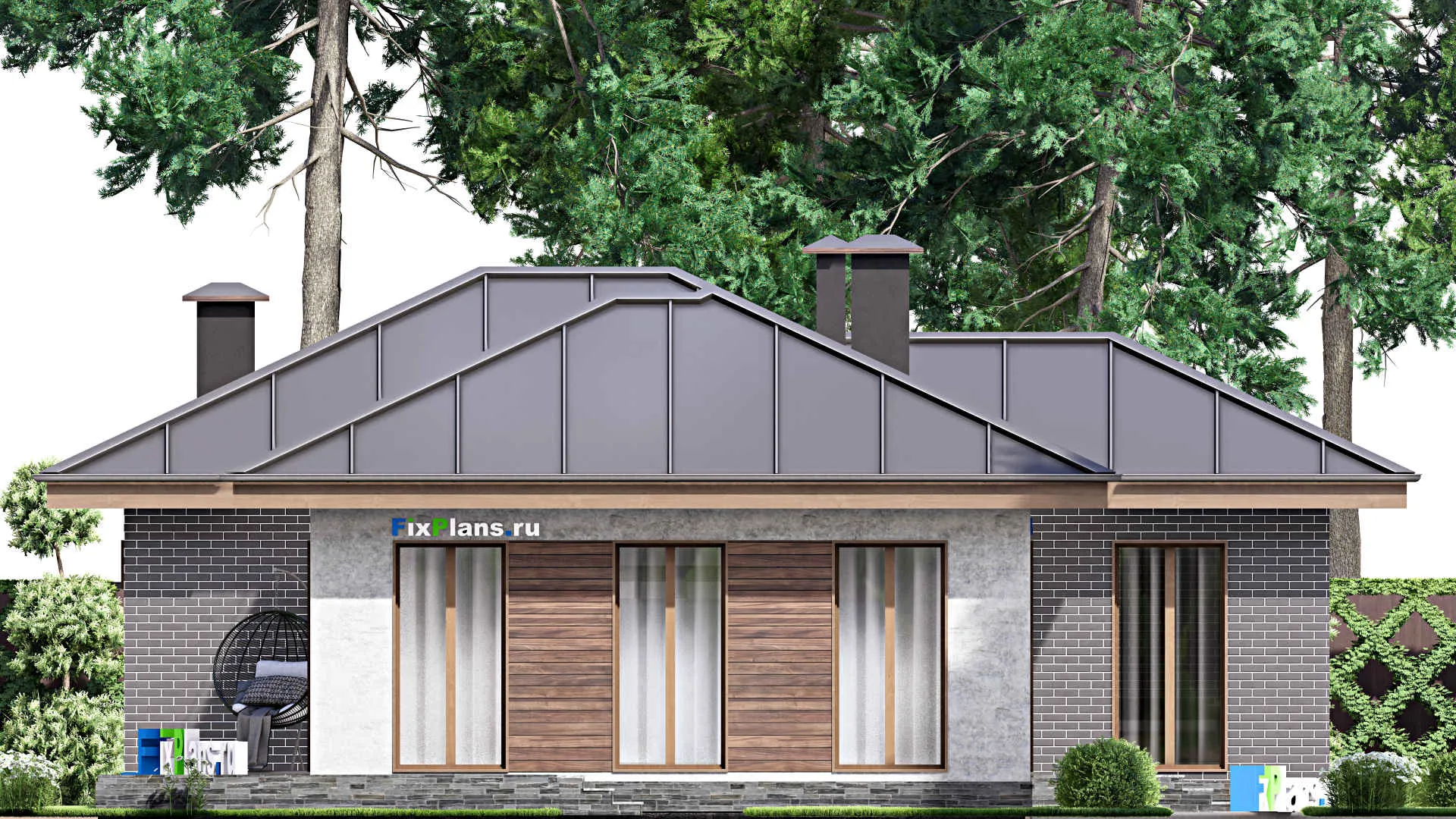 F-8171 - Проект одноэтажного дома 13 на 22, площадью 170 м² с террасой, бассейном и 3 спальнями