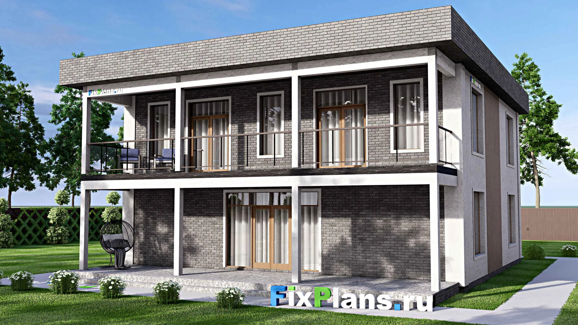 F-12707 - Проект двухэтажного дома 13 на 17, площадью 310 м² с террасой, балконом и 3 спальнями