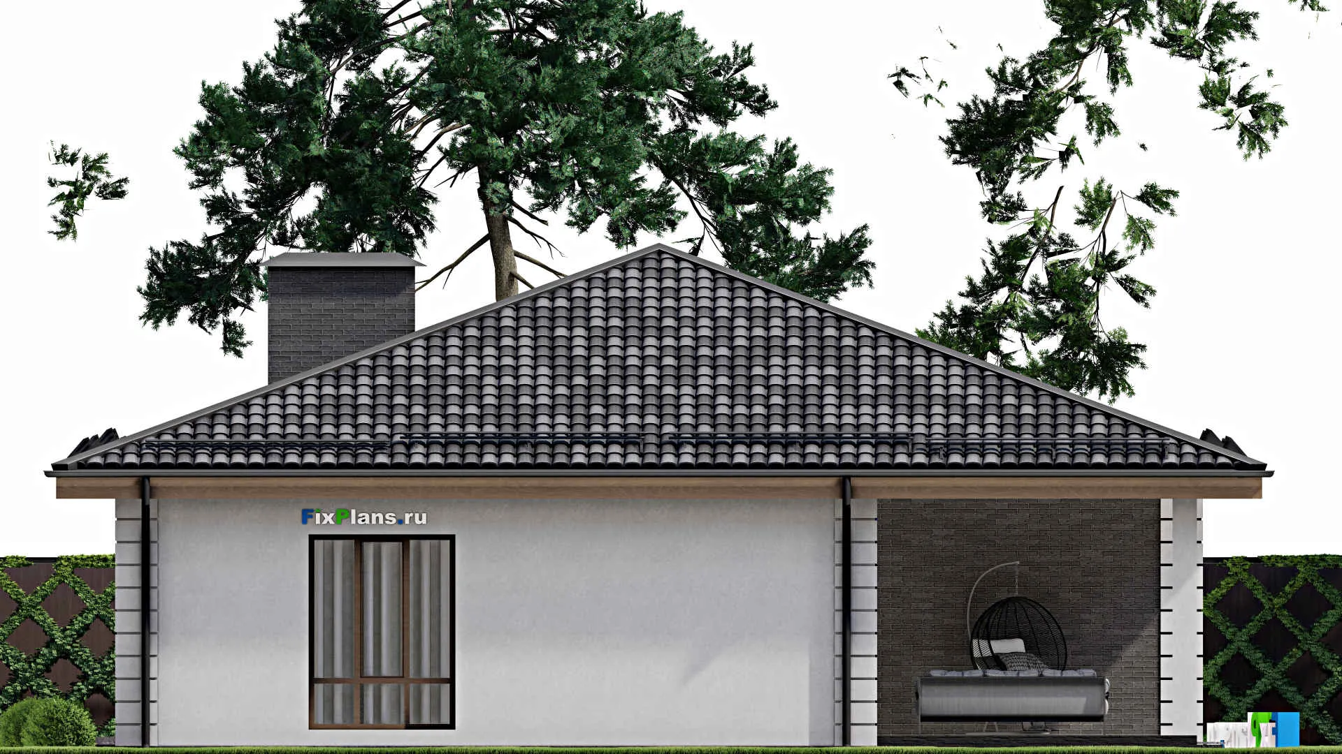 F-7793 - Проект одноэтажного дома 14 на 20, площадью 190 м² с террасой, гаражом на 1 машину и 3 спальнями