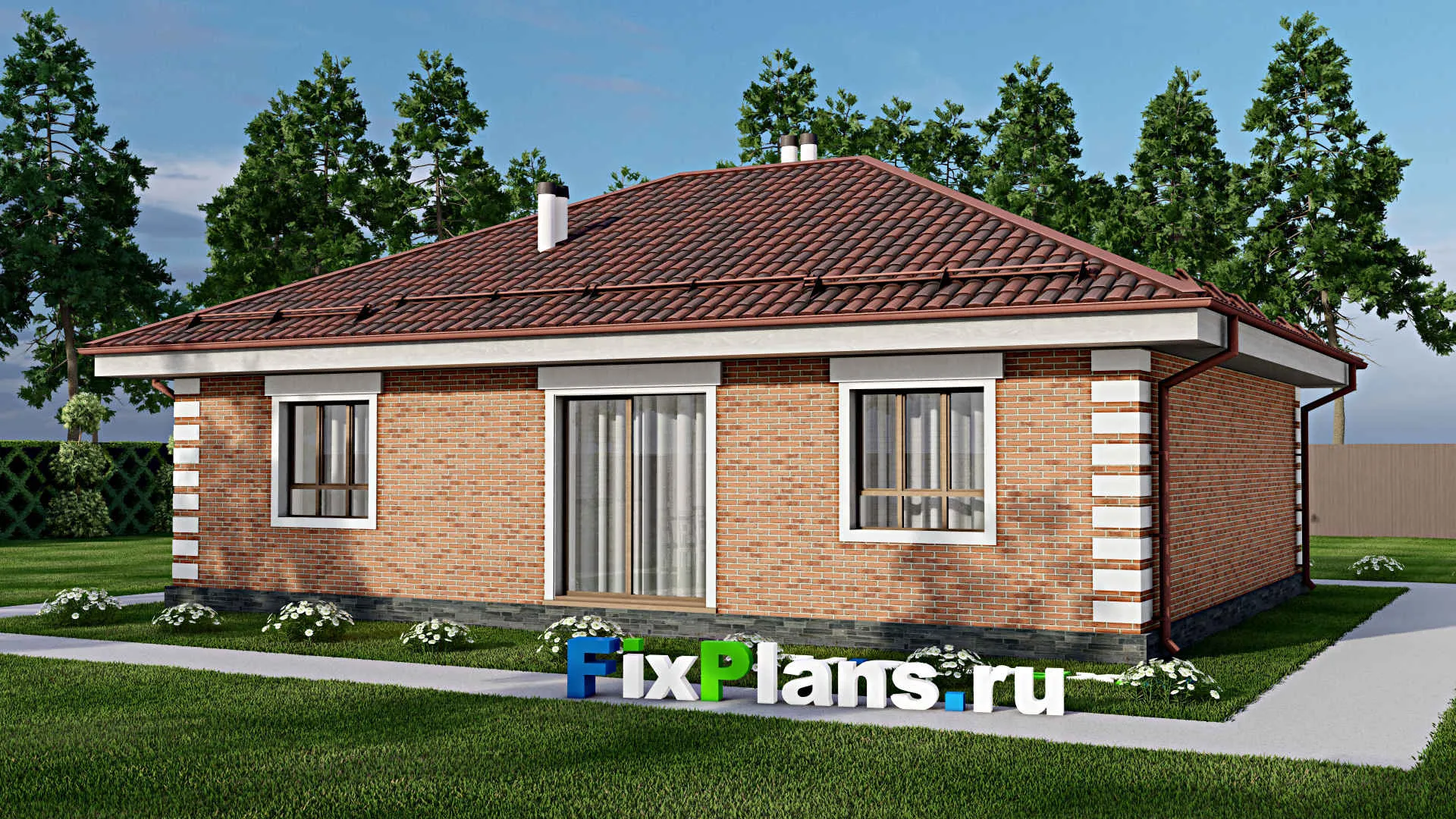 F-9737 - План одноэтажного дома 11 на 13, площадью 100 м² с 3 спальнями