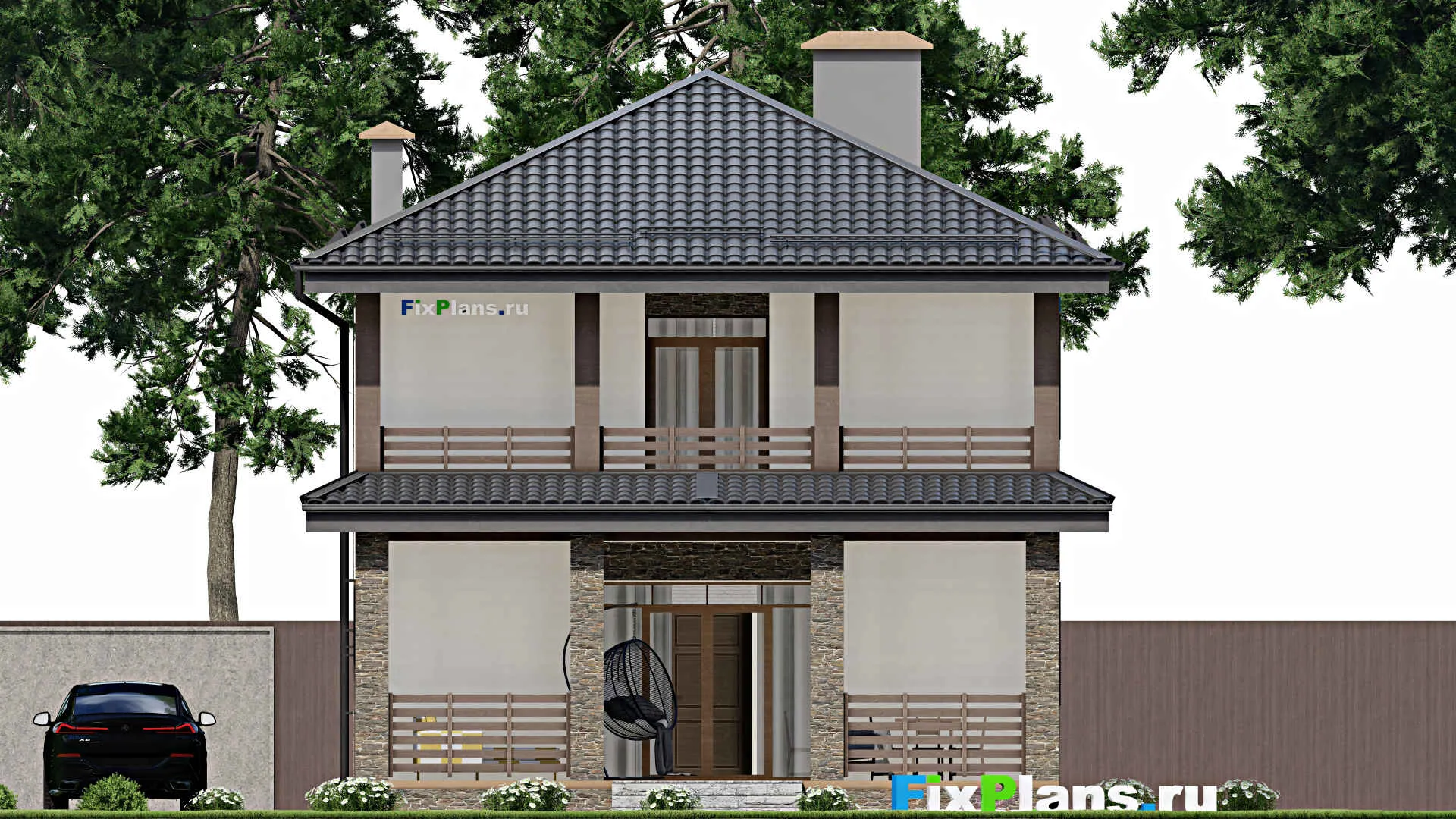 F-5993 - Проект двухэтажного дома 9 на 11, площадью 200 м² с террасой, балконом и 3 спальнями