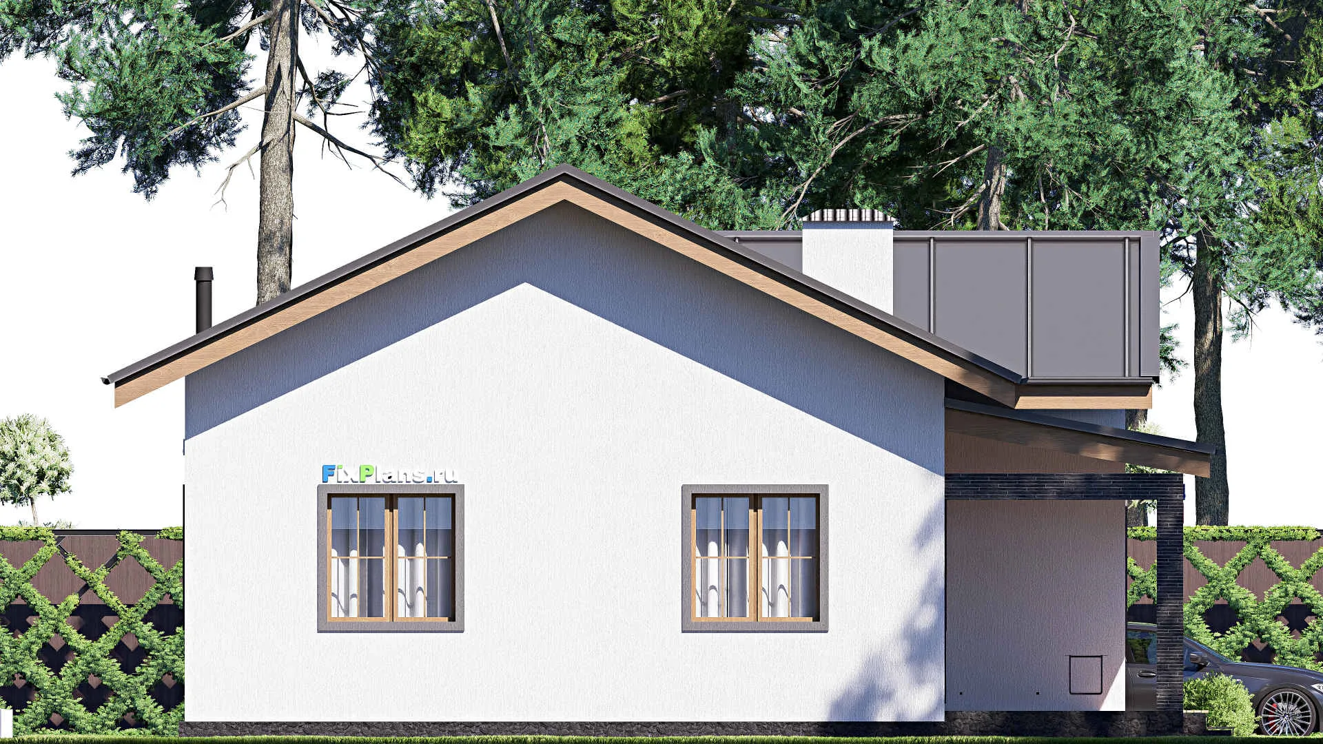 F-19826 - Проект одноэтажного дома 12 на 13, площадью 120 м² с террасой и 3 спальнями