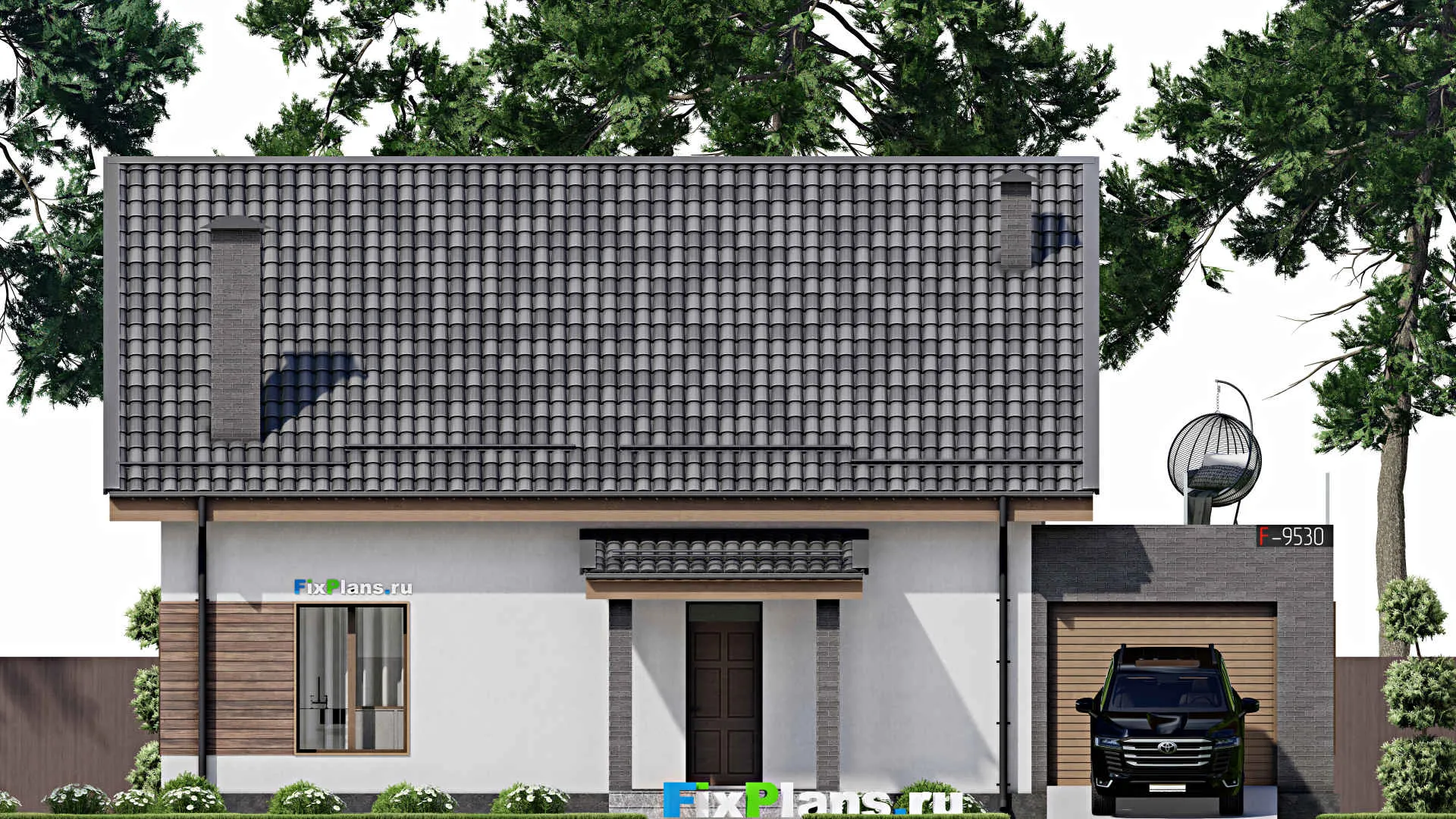 F-9530 - Планы дома с мансардой 14 на 16, площадью 260 м² с балконом, гаражом на 1 машину и 3 спальнями