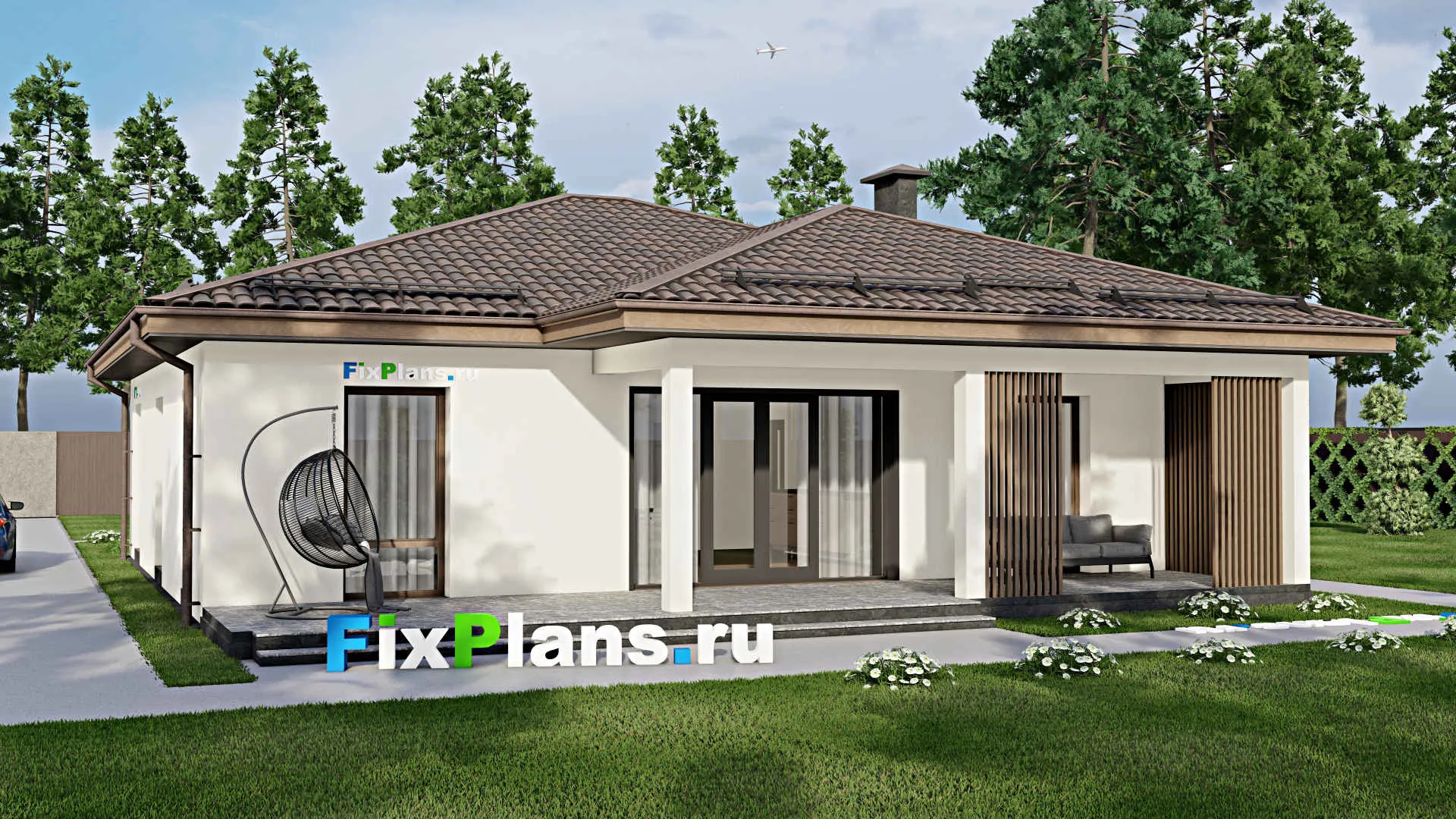 F-4256 - План одноэтажного дома 12 на 13, площадью 160 м² с террасой и 4 спальнями