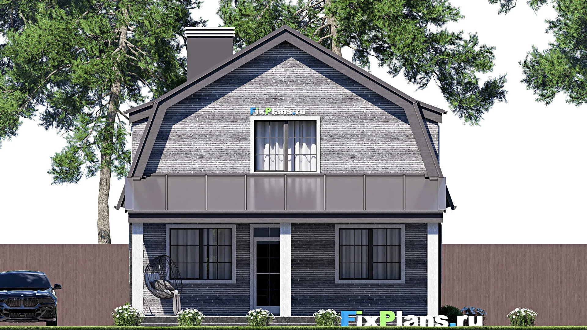 F-19277 - Проект дома с мансардой 9 на 18, площадью 200 м² с террасой и 4 спальнями