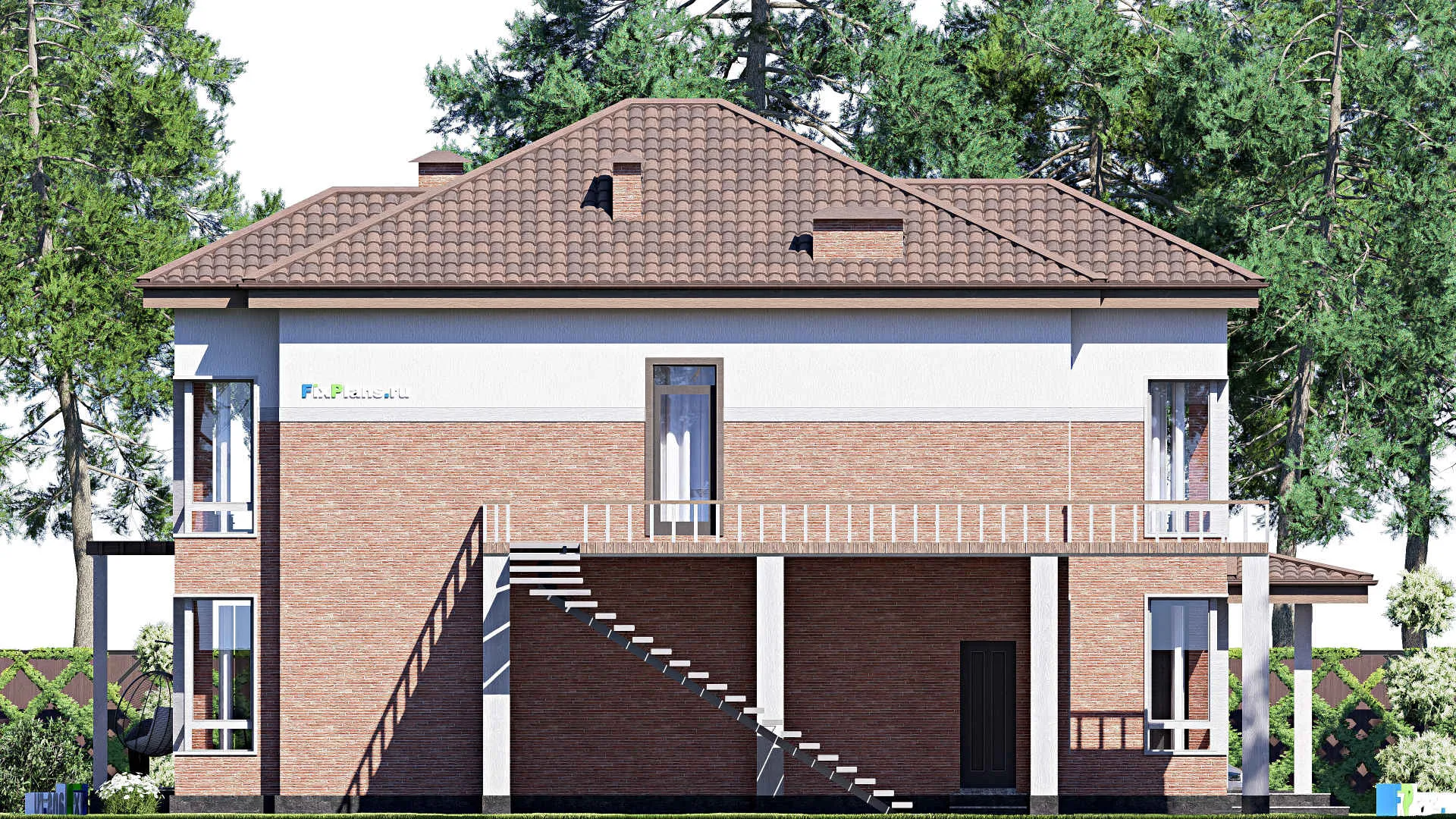 F-18926 - Проект двухэтажного дома 16 на 18, площадью 310 м² с террасой, балконом и 4 спальнями