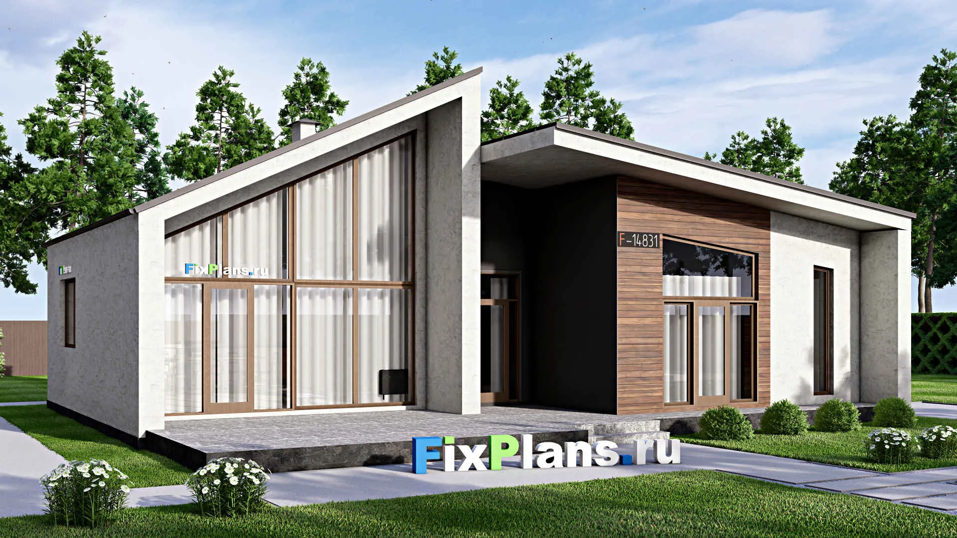 F-14831 - Проект одноэтажного дома 14 на 16, площадью 170 м² с террасой и 3 спальнями