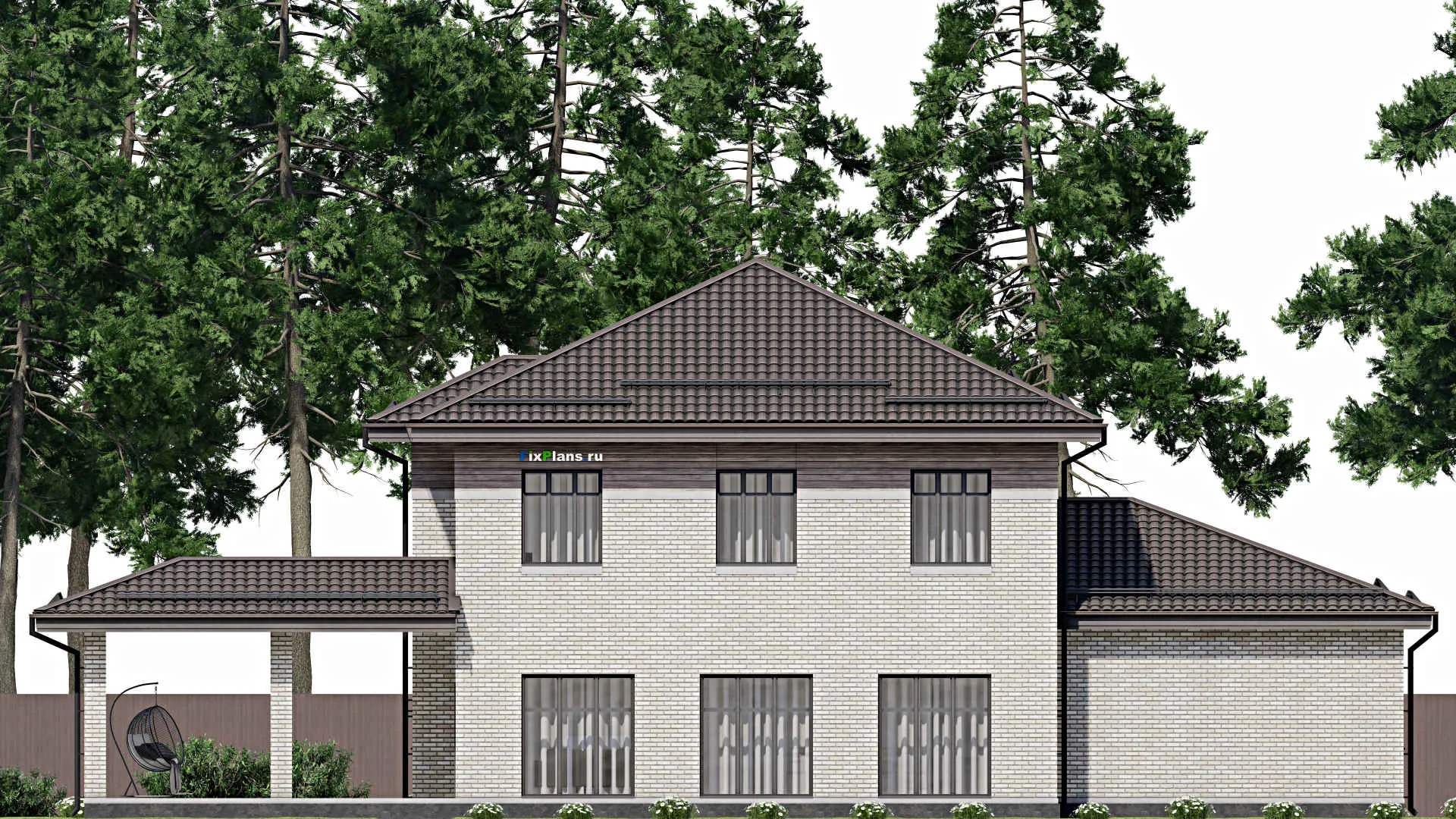 F-2708 - Планы двухэтажного дома 12 на 19, площадью 280 м² с террасой, гаражом на 2 машины и 4 спальнями