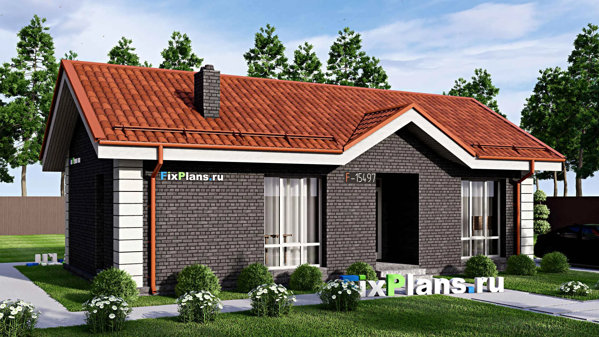 F-15497 - Проект бани 7 на 13, площадью 60 м² с комнатой отдыха, санузлом и спальней