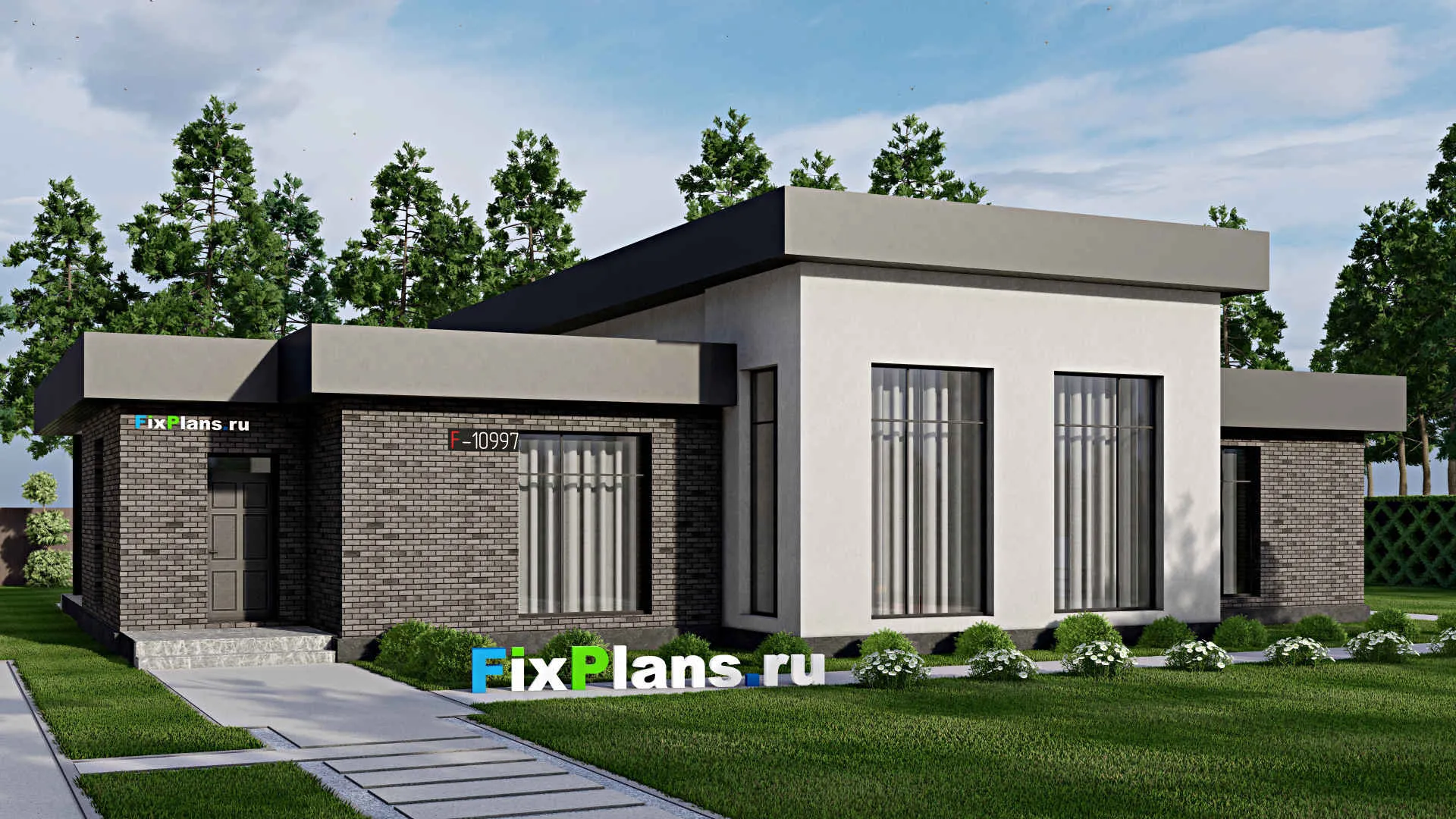 F-10997 - Проект одноэтажного дома 17 на 21, площадью 240 м² с террасой и 3 спальнями