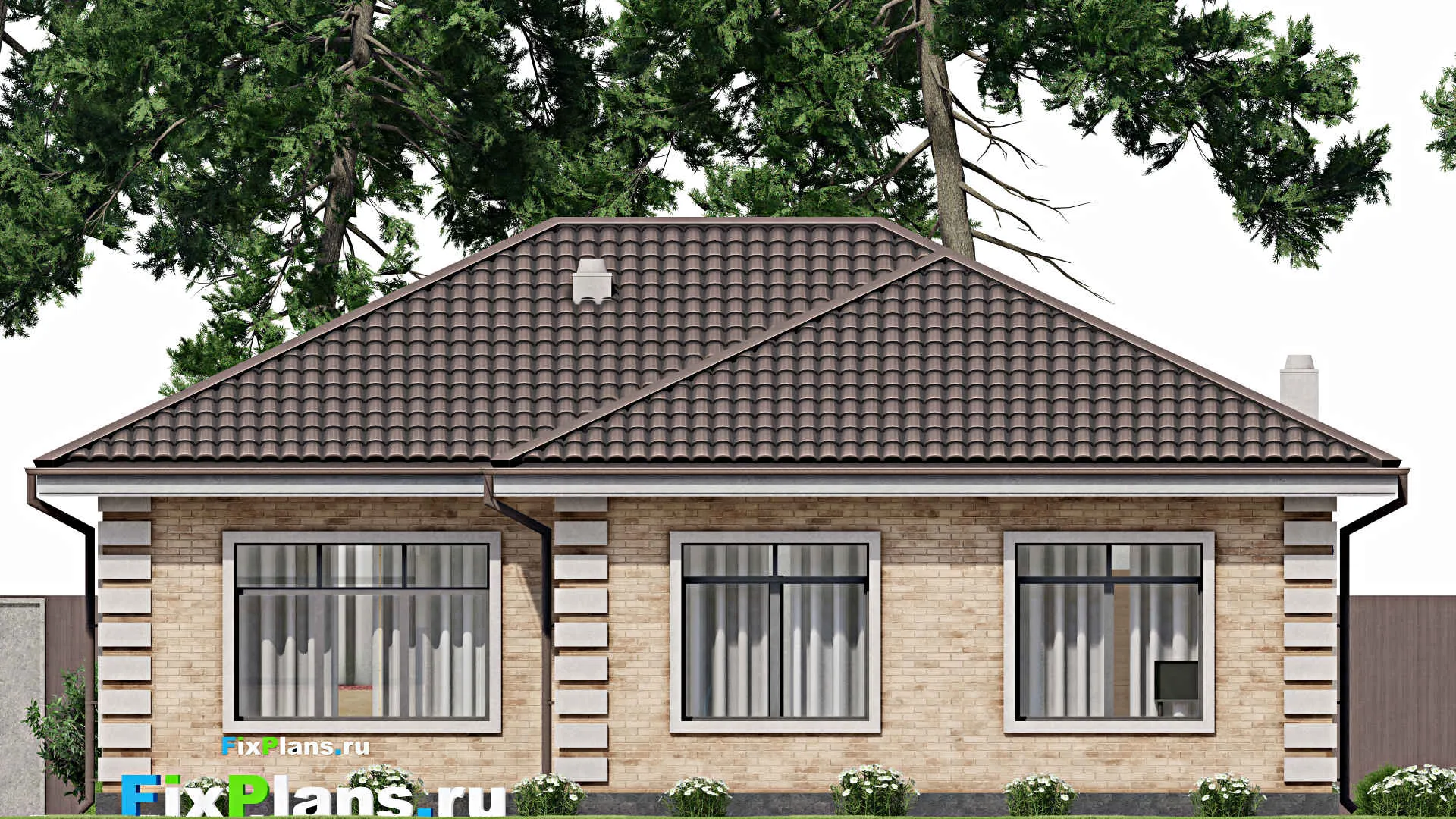 F-3680 - План одноэтажного дома 13 на 14, площадью 120 м² с 3 спальнями