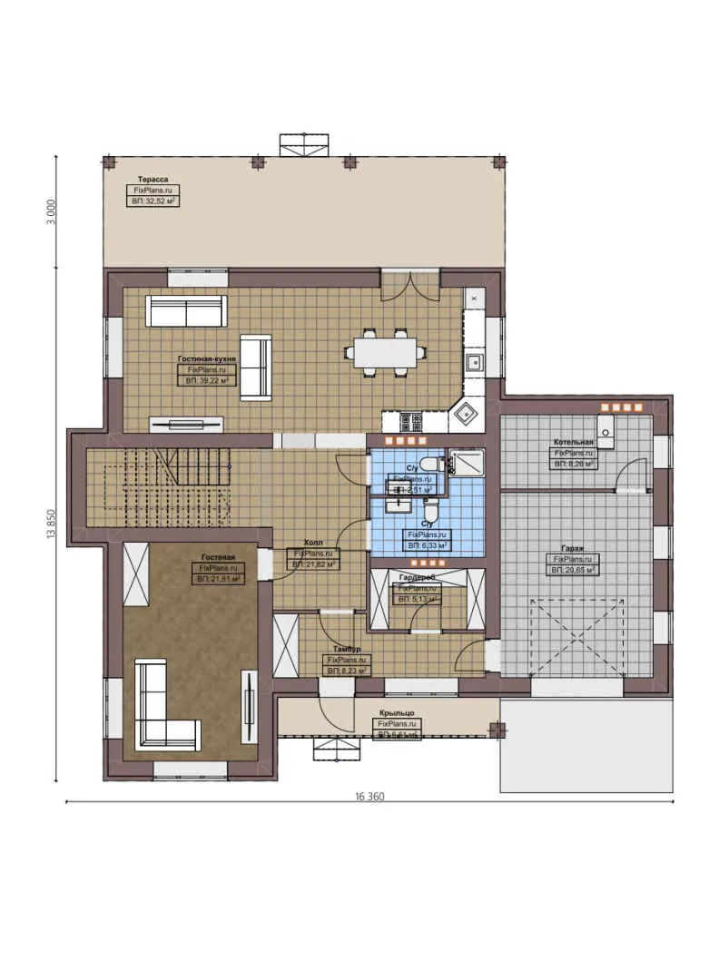 F-4193 - Планы двухэтажного дома 14 на 17, площадью 280 м² с террасой, балконом, гаражом на 1 машину и 4 спальнями