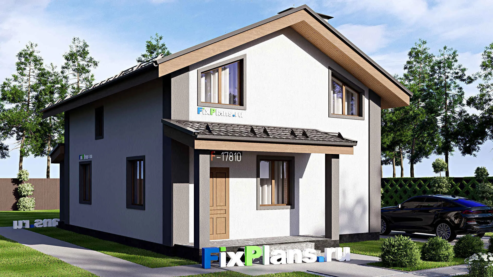 F-17810 - Проект дома с мансардой 9 на 13, площадью 130 м² с террасой и 4 спальнями