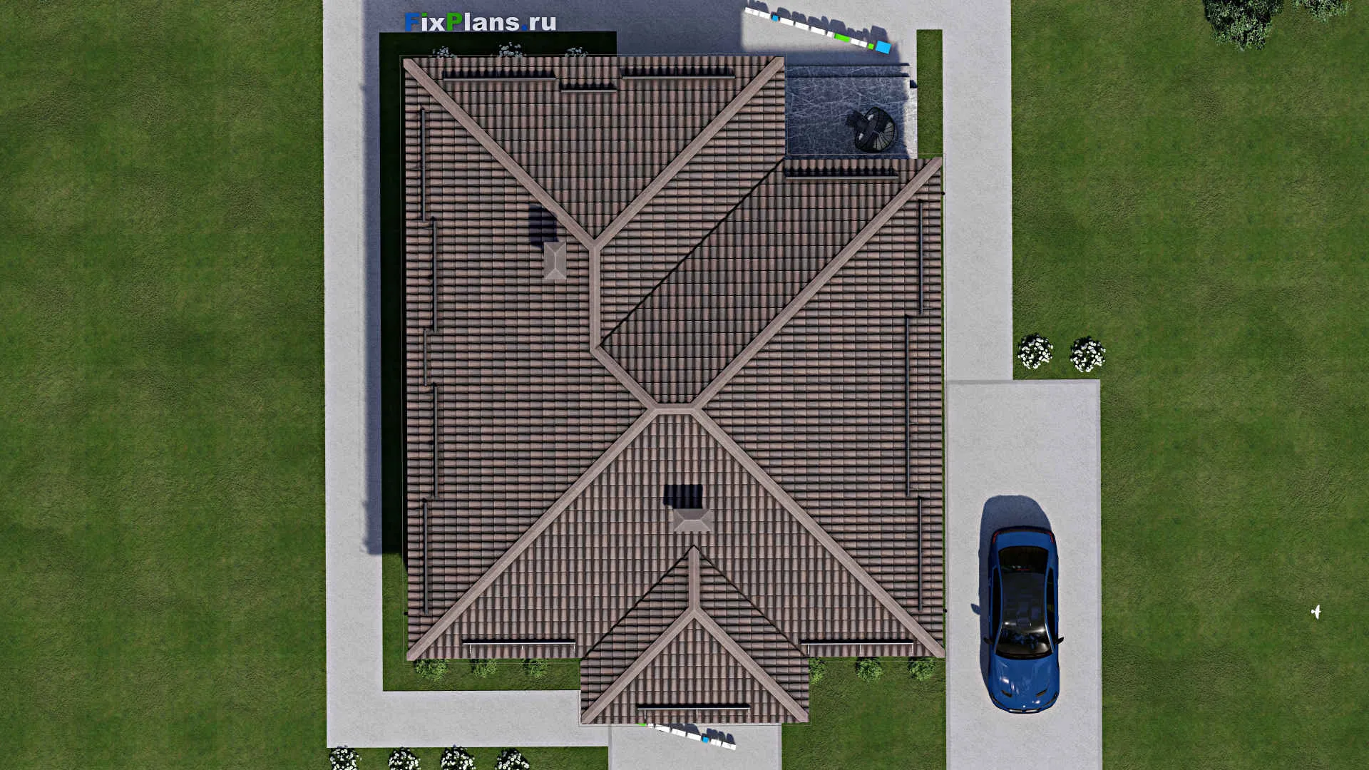 F-4256 - План одноэтажного дома 12 на 13, площадью 160 м² с террасой и 4 спальнями