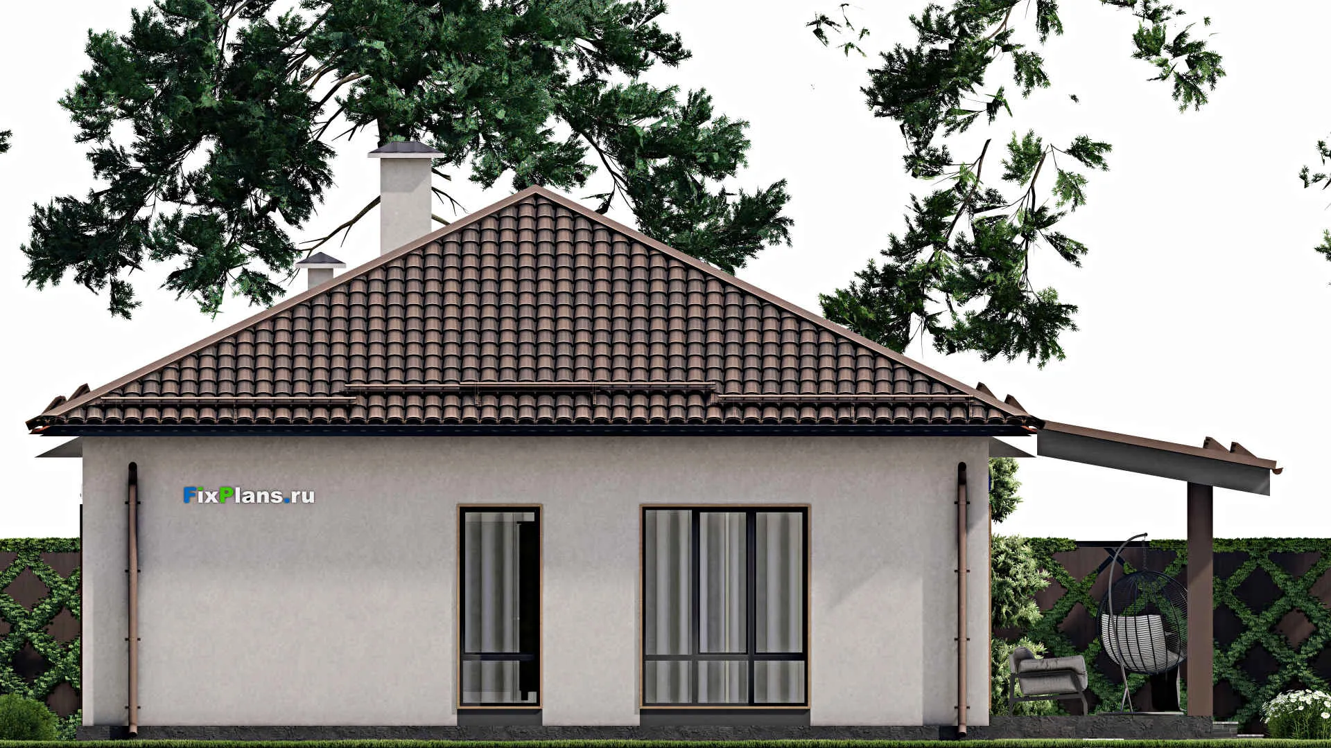 F-8747 - План одноэтажного дома 14 на 18, площадью 180 м² с террасой и 5 спальнями