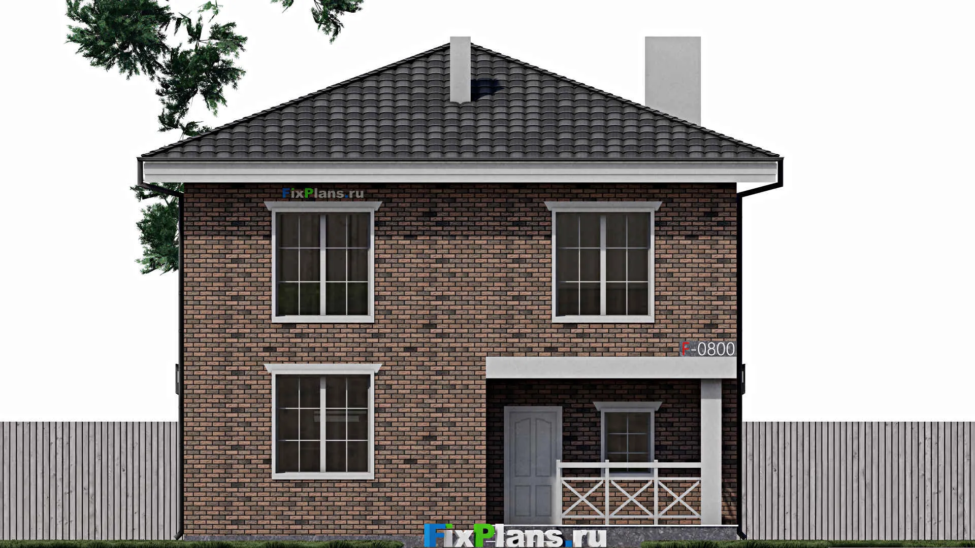 F-0800 - Планы двухэтажного дома 11 на 12, площадью 200 м² с террасой и 4 спальнями