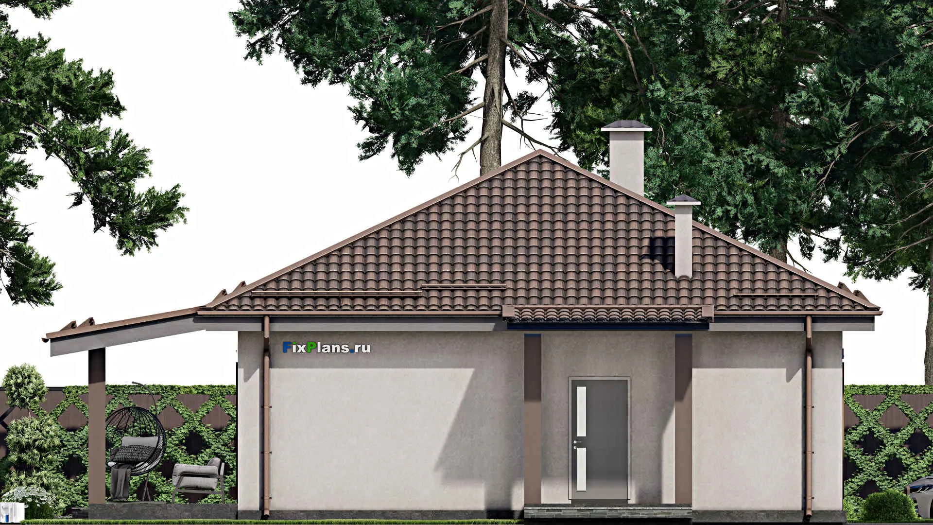 F-8747 - План одноэтажного дома 14 на 18, площадью 180 м² с террасой и 5 спальнями