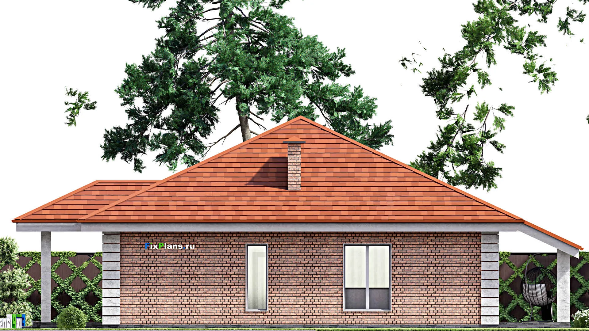 F-14066 - План одноэтажного дома 12 на 17, площадью 140 м² с террасой и 3 спальнями
