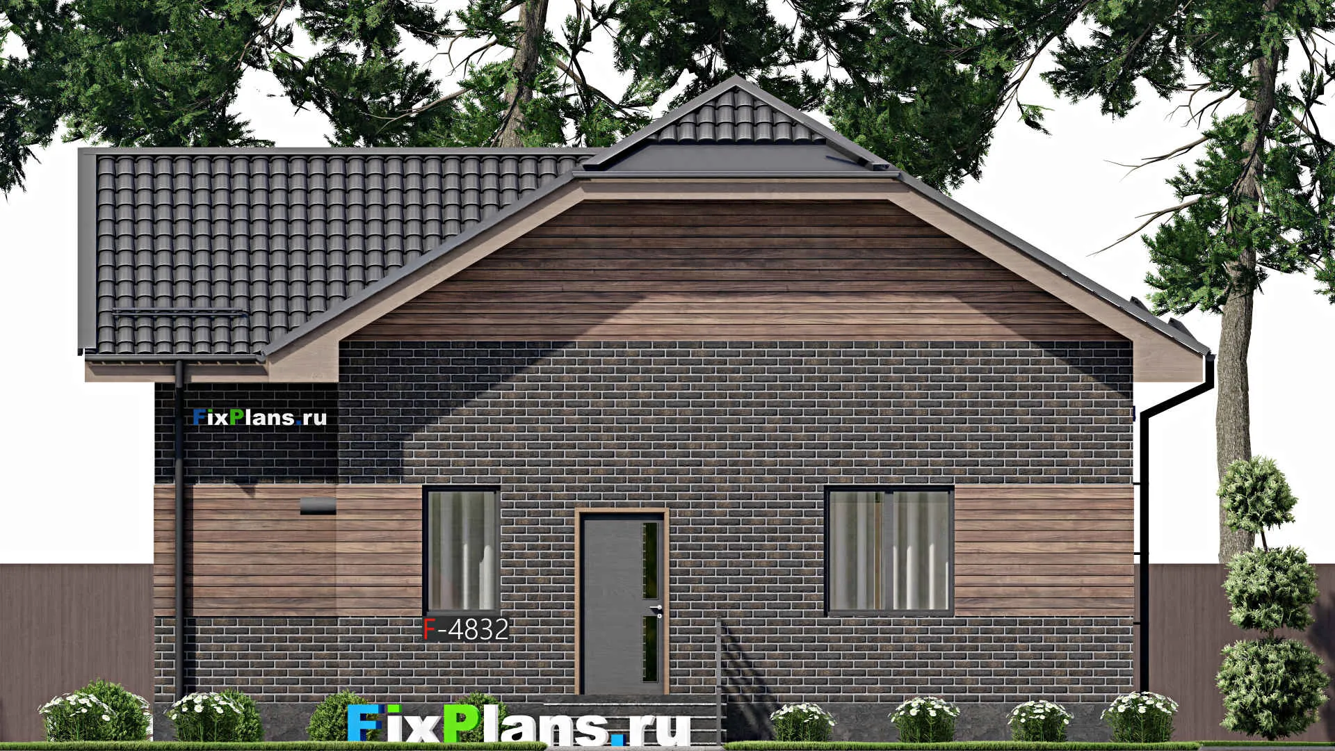 F-4832 - План одноэтажного дома 11 на 12, площадью 90 м² с 2 спальнями