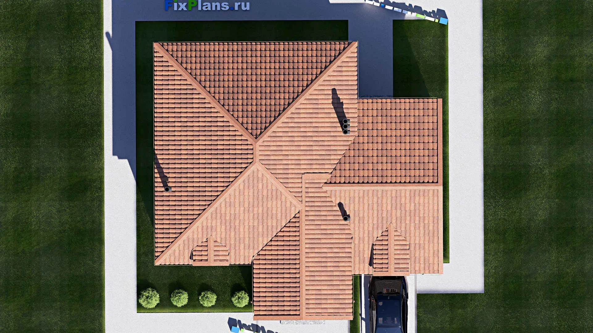 F-20186 - Проект двухэтажного дома 13 на 13, площадью 190 м² с гаражом на 1 машину и 3 спальнями