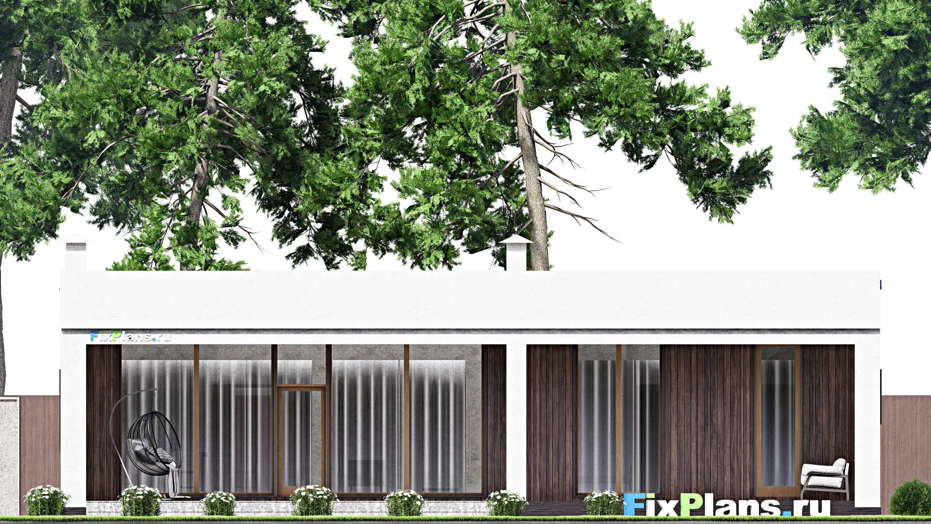 F-12932 - План одноэтажного дома 15 на 16, площадью 190 м² с террасой и 3 спальнями